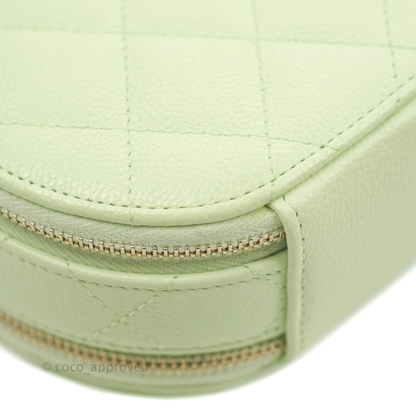 Chanel Mini Round Vanity Bag Handle With Care Light Green Caviar 22C