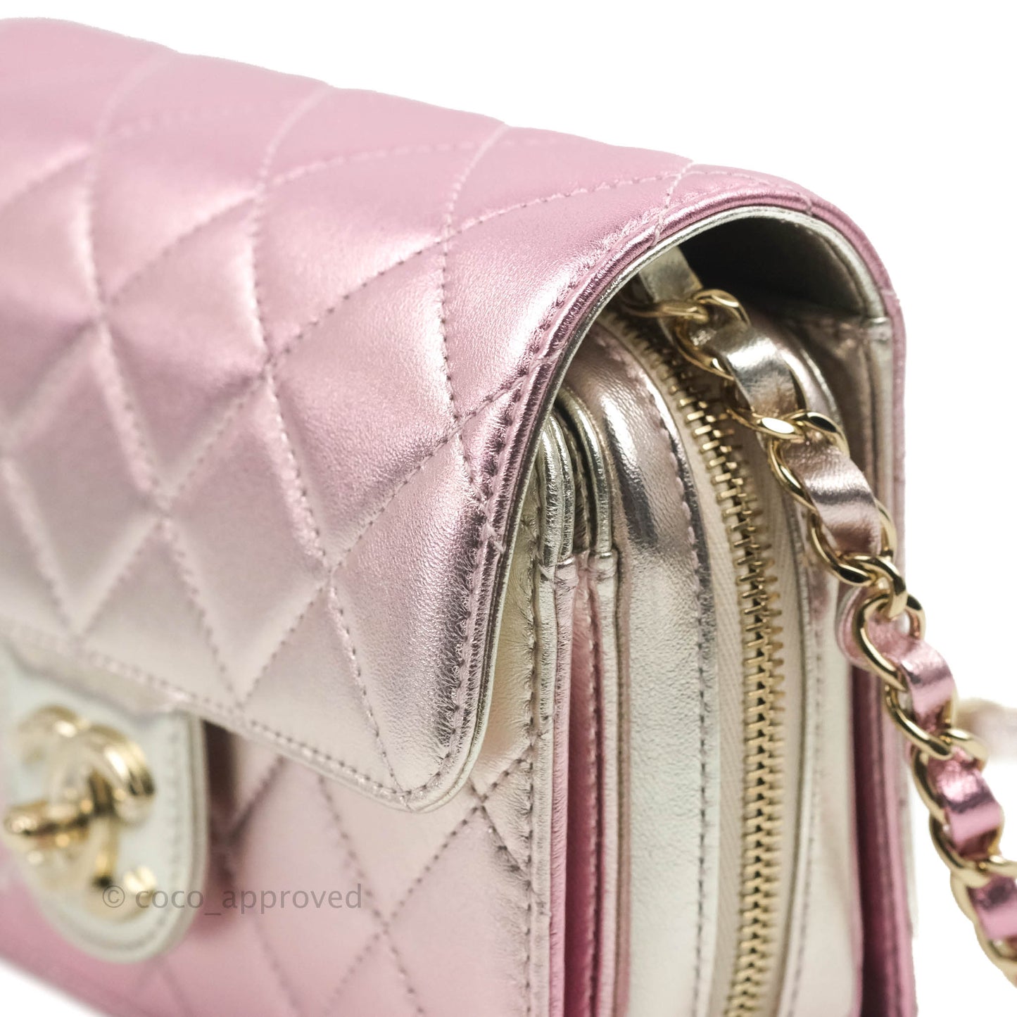 Chanel Quilted Small Like The Wallet Flap Metallic Pink Silver Light Gold Hardware 22C
