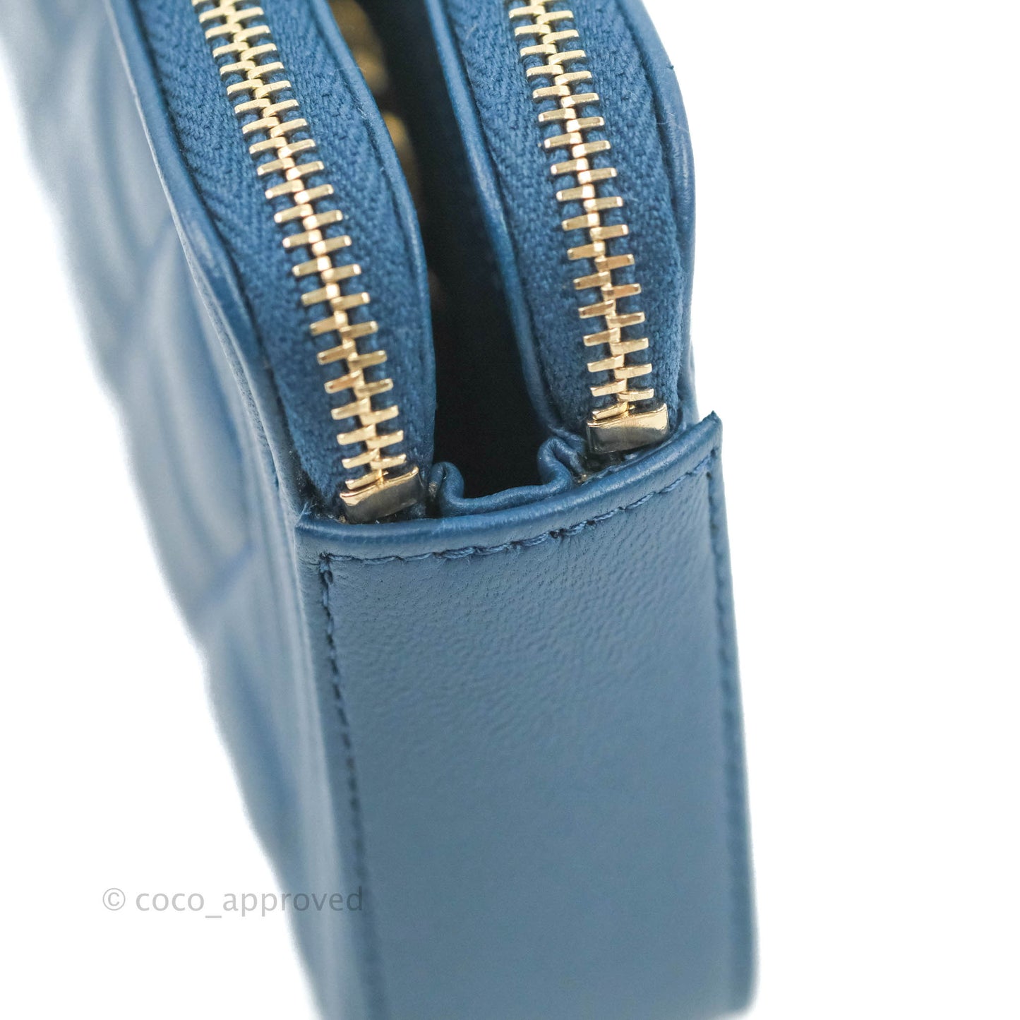 Chanel Boy Double Zip Clutch On Chain Blue Lambskin Aged Gold Hardware