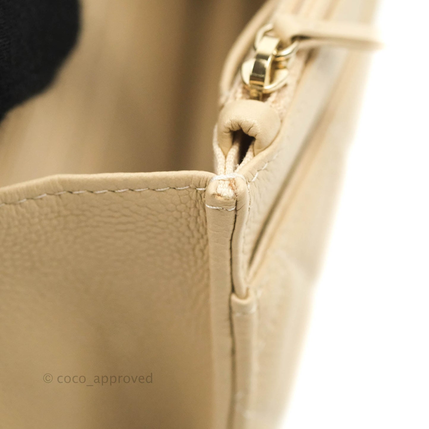 Chanel Quilted Wallet on CC Chain WOC Beige Caviar Gold Hardware