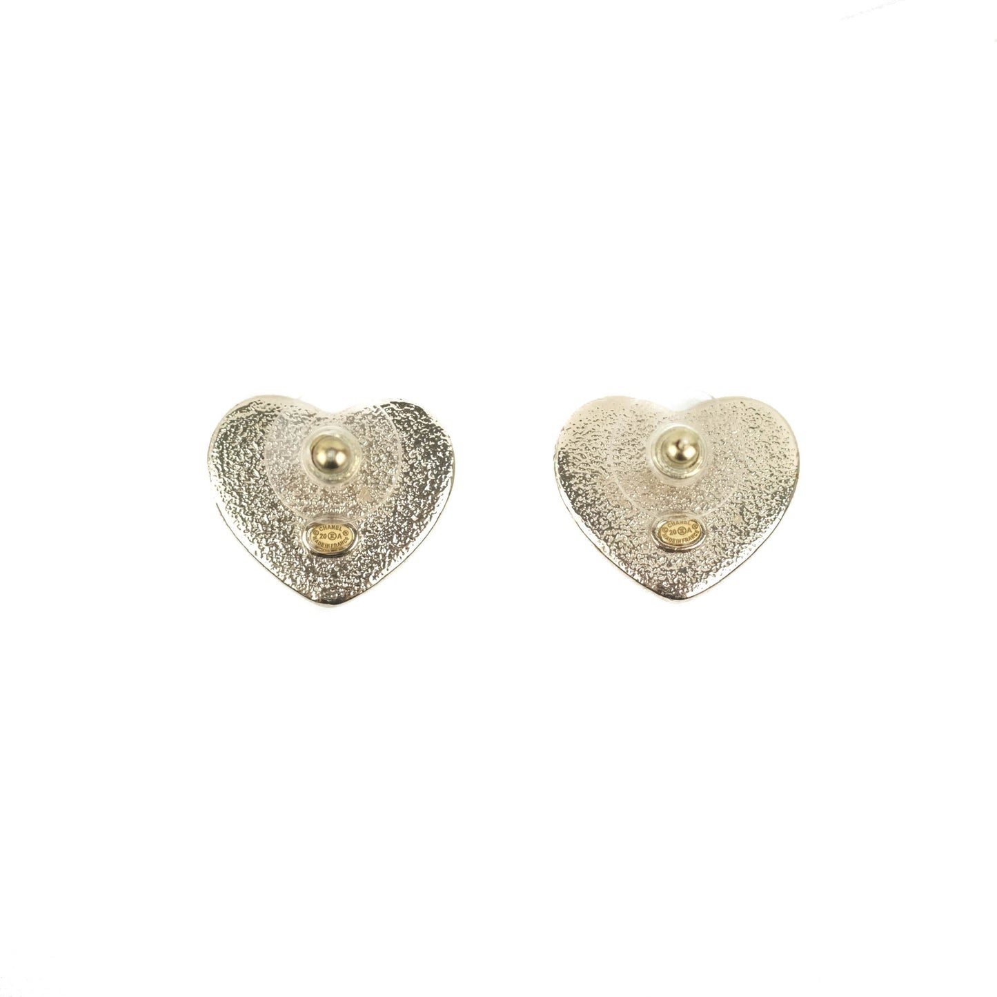 Chanel Crystal CC Pearl Heart Earrings Gold Tone 20A
