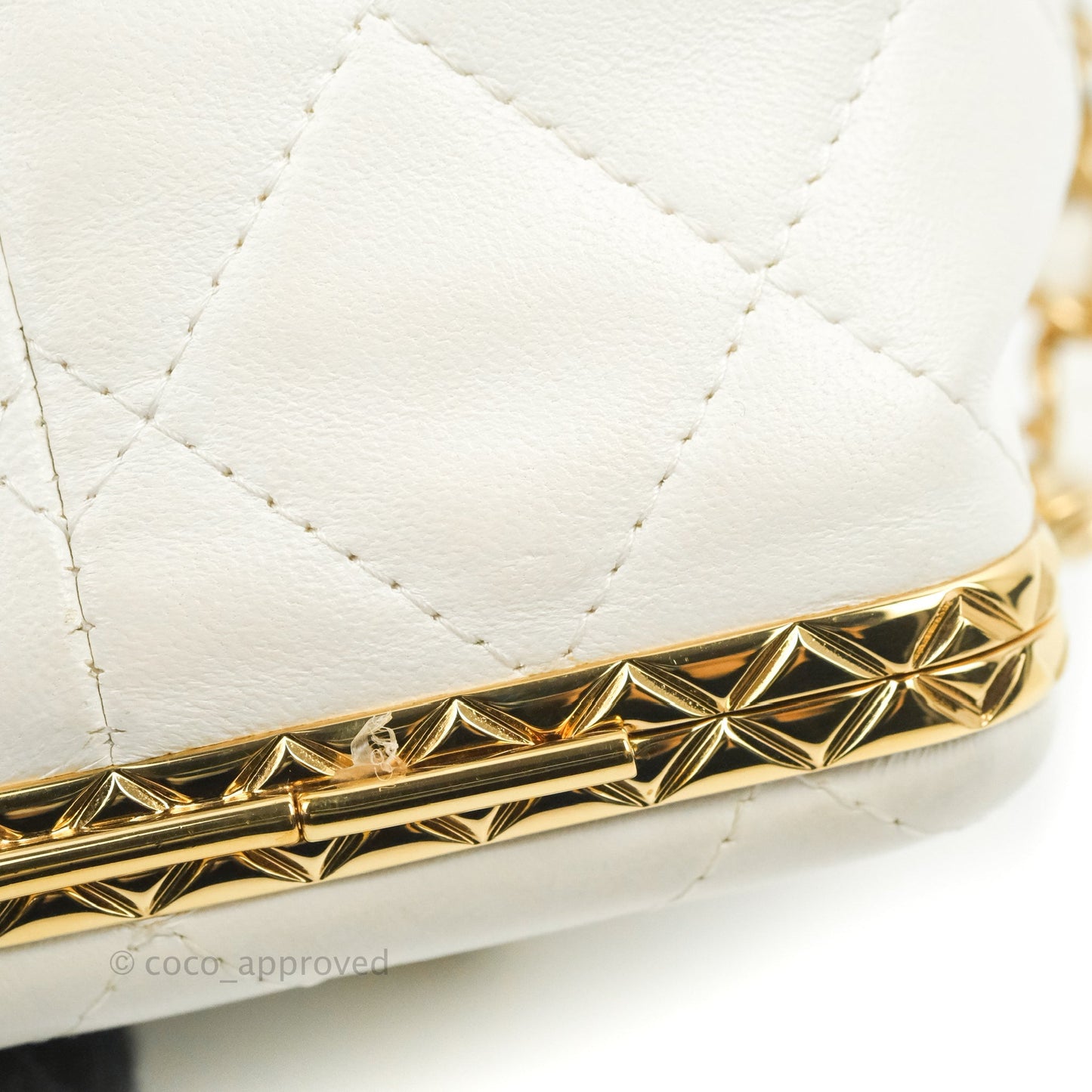 Chanel Quilted Small Drawstring Bucket Bag White Calfskin Gold Hardware