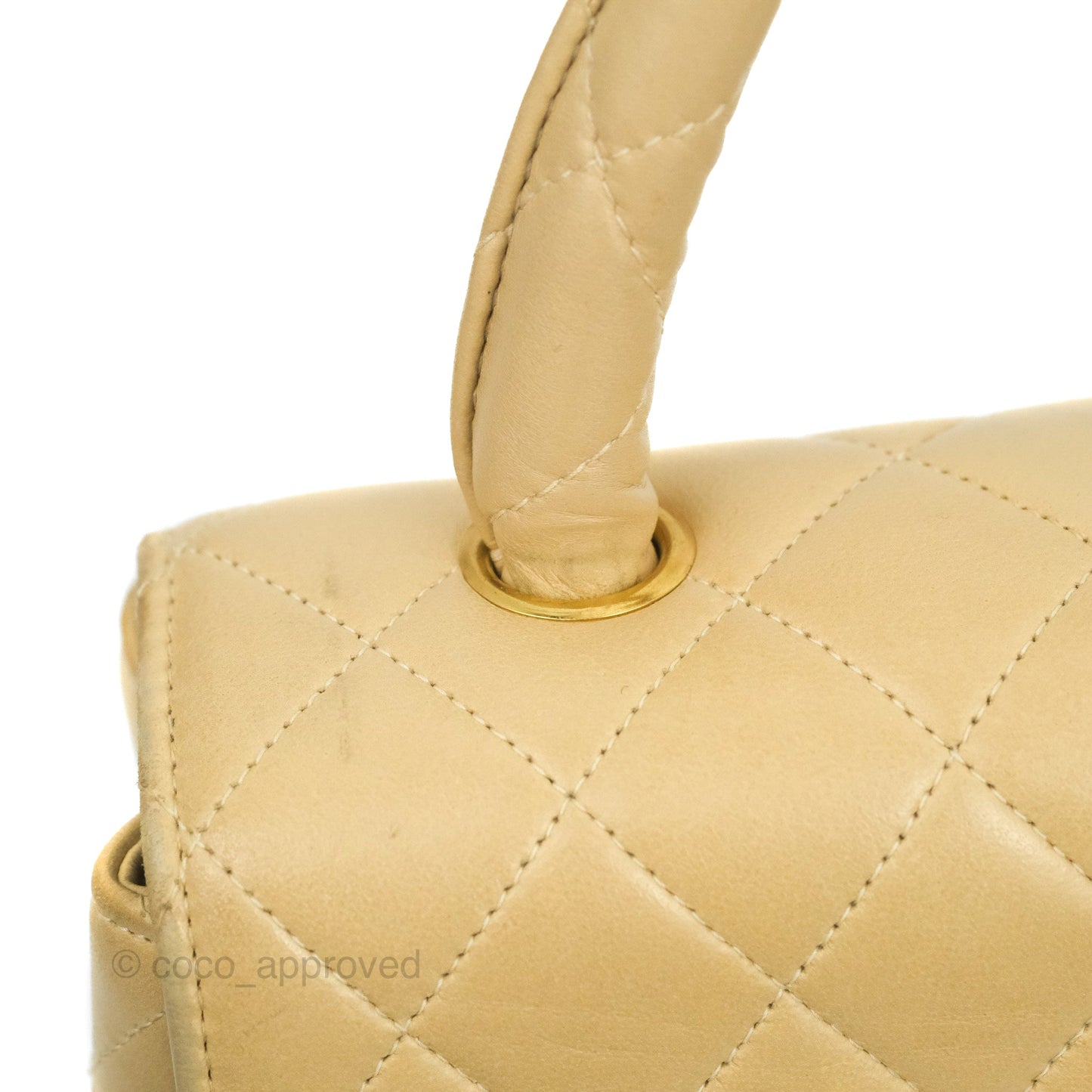 Chanel Vintage Top Handle Flap Bag Beige Lambskin 24K Gold Hardware