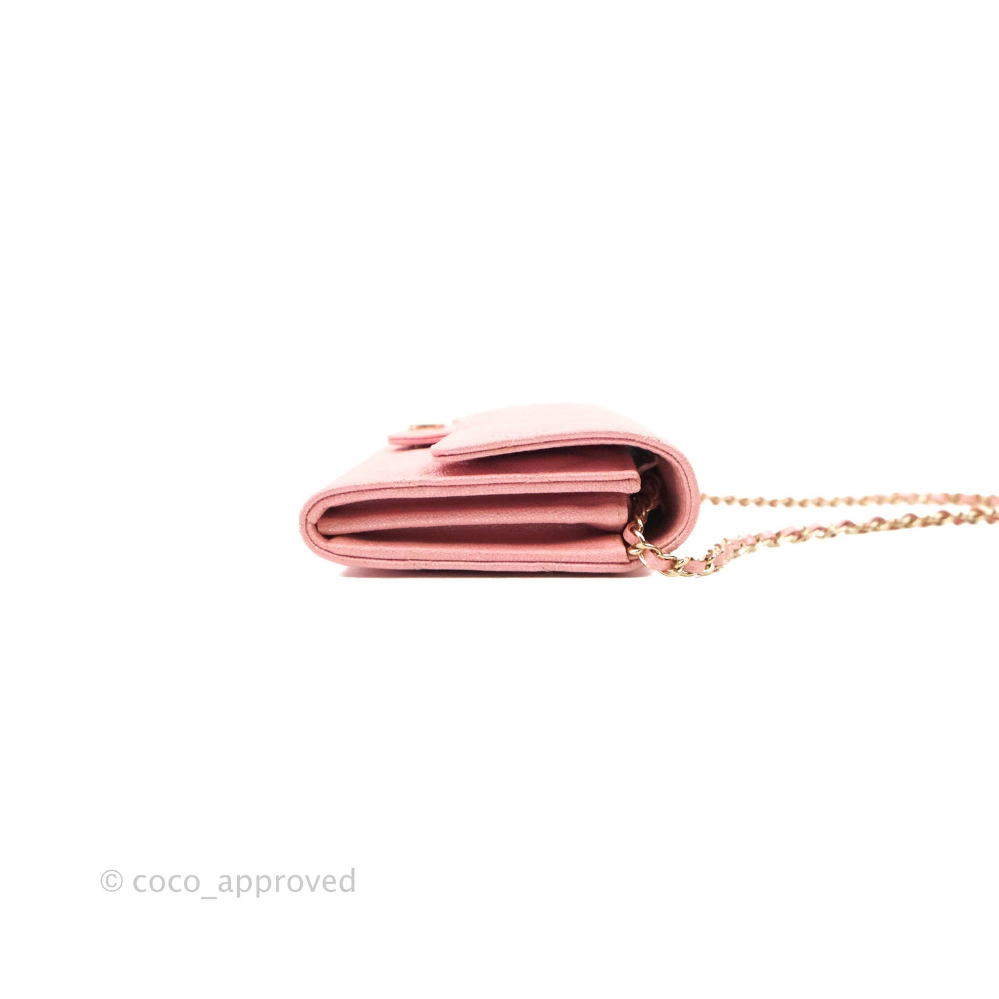 Chanel Mini Quilted Wallet On Chain WOC Caviar Iridescent Pink Gold Hardware 19S