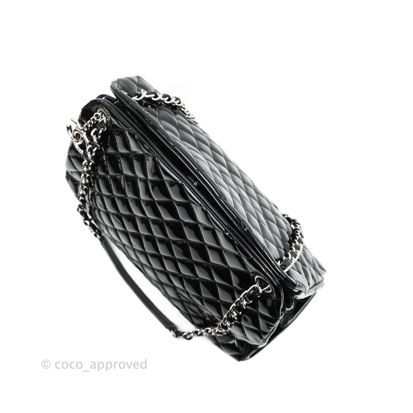 Chanel Quilted Large Just Mademoiselle Black Patent Silver Hardware