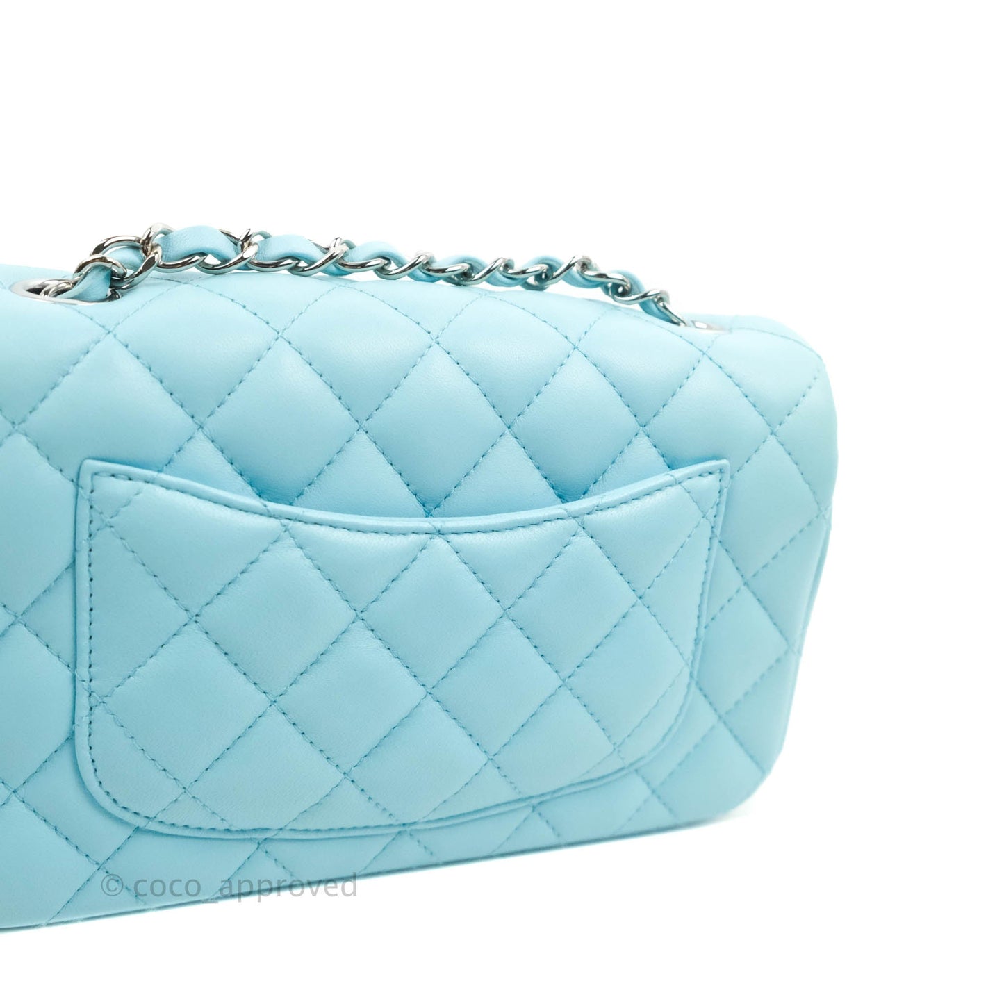 Chanel Quilted Mini Rectangular Flap Sky Neon Blue Silver Hardware 21S