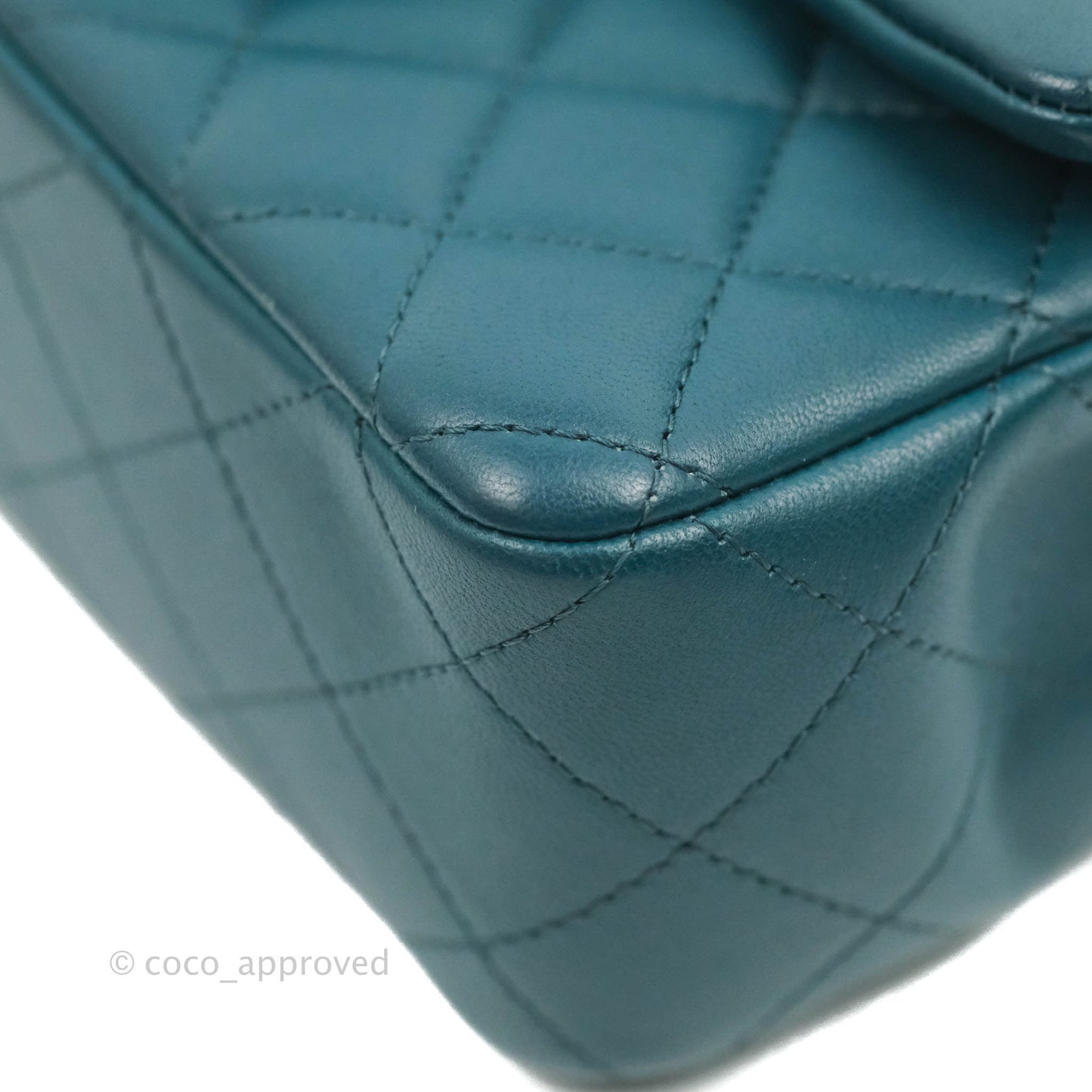 Chanel Quilted Mini Rectangular Flap Teal Lambskin Silver Hardware