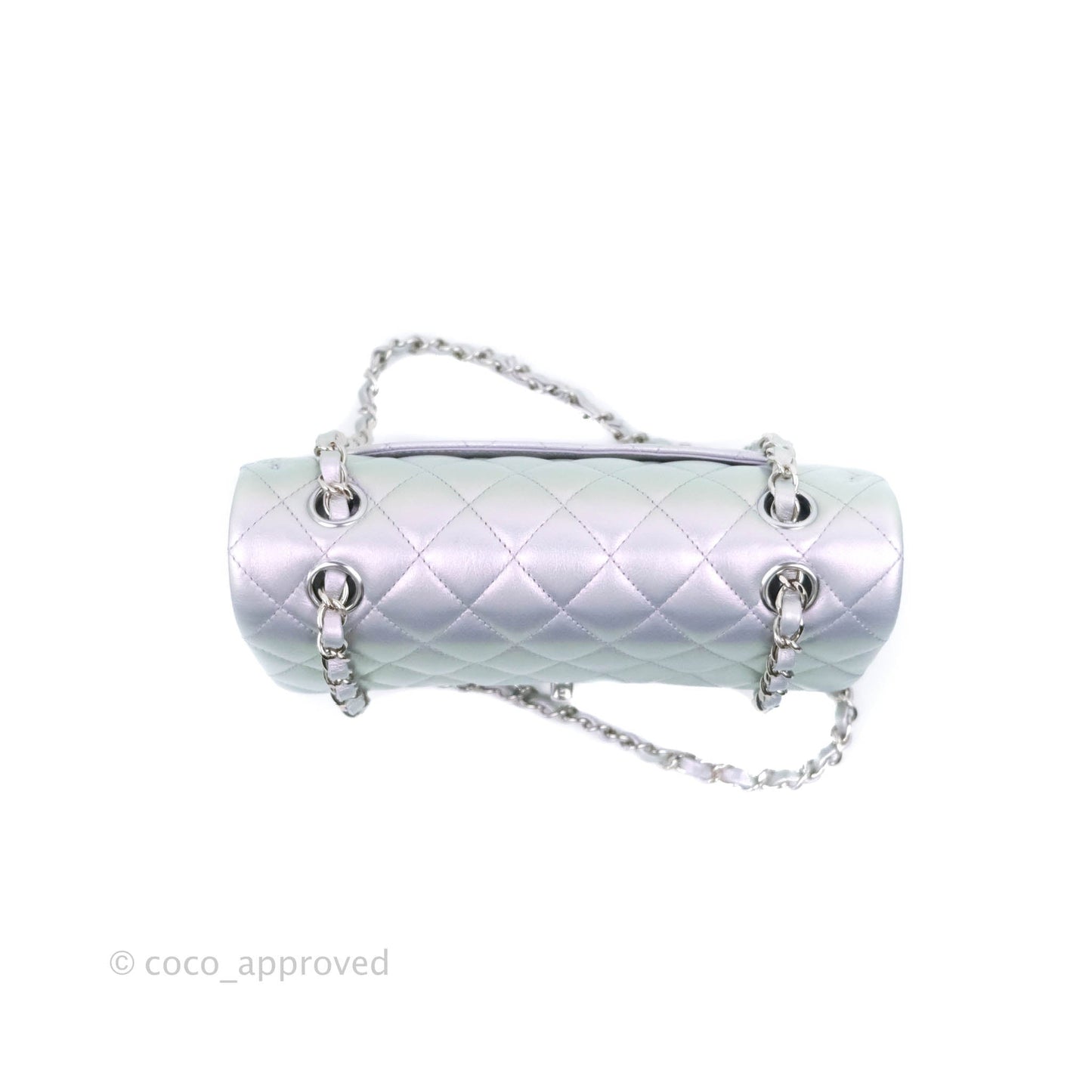 Chanel Small Classic Quilted Flap Metallic Iridescent White Lilac Silver Hardware
