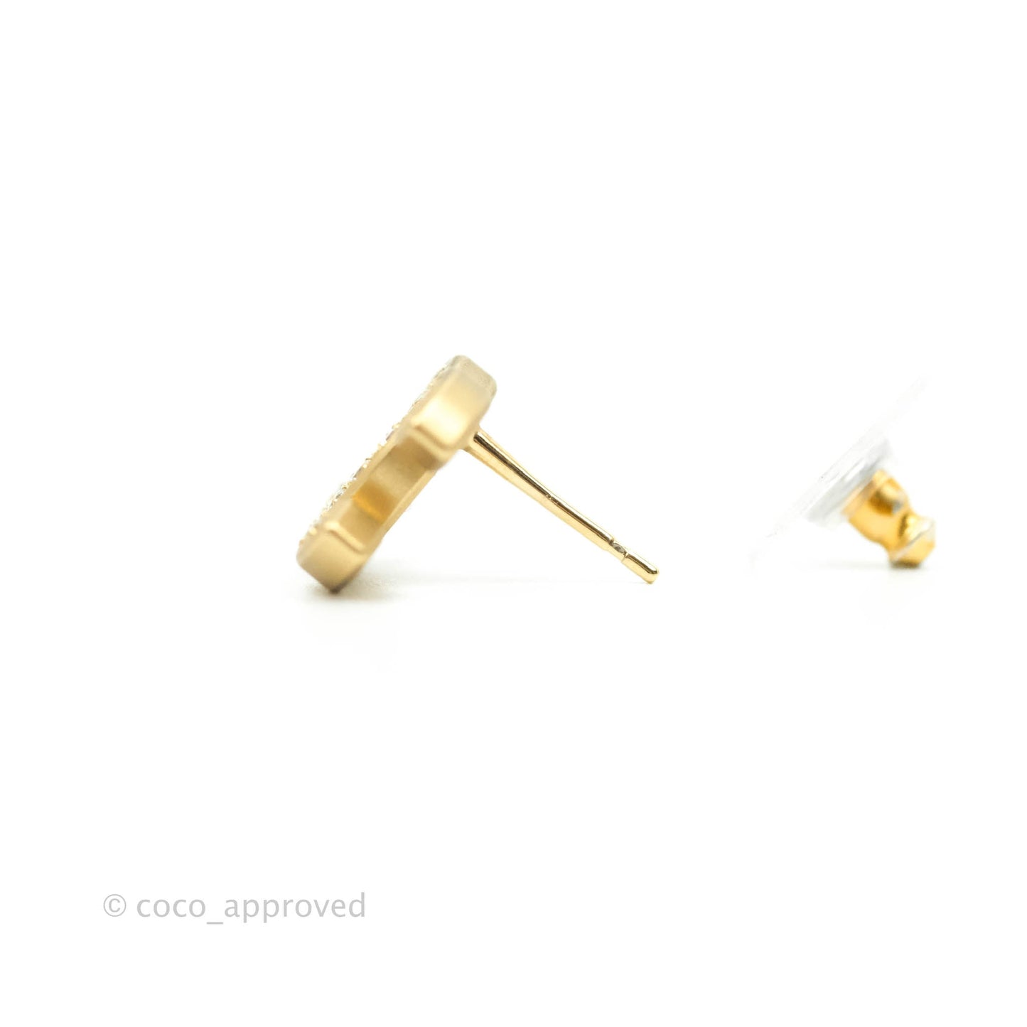 Chanel Crystal CC Earrings Gold Tone 21V