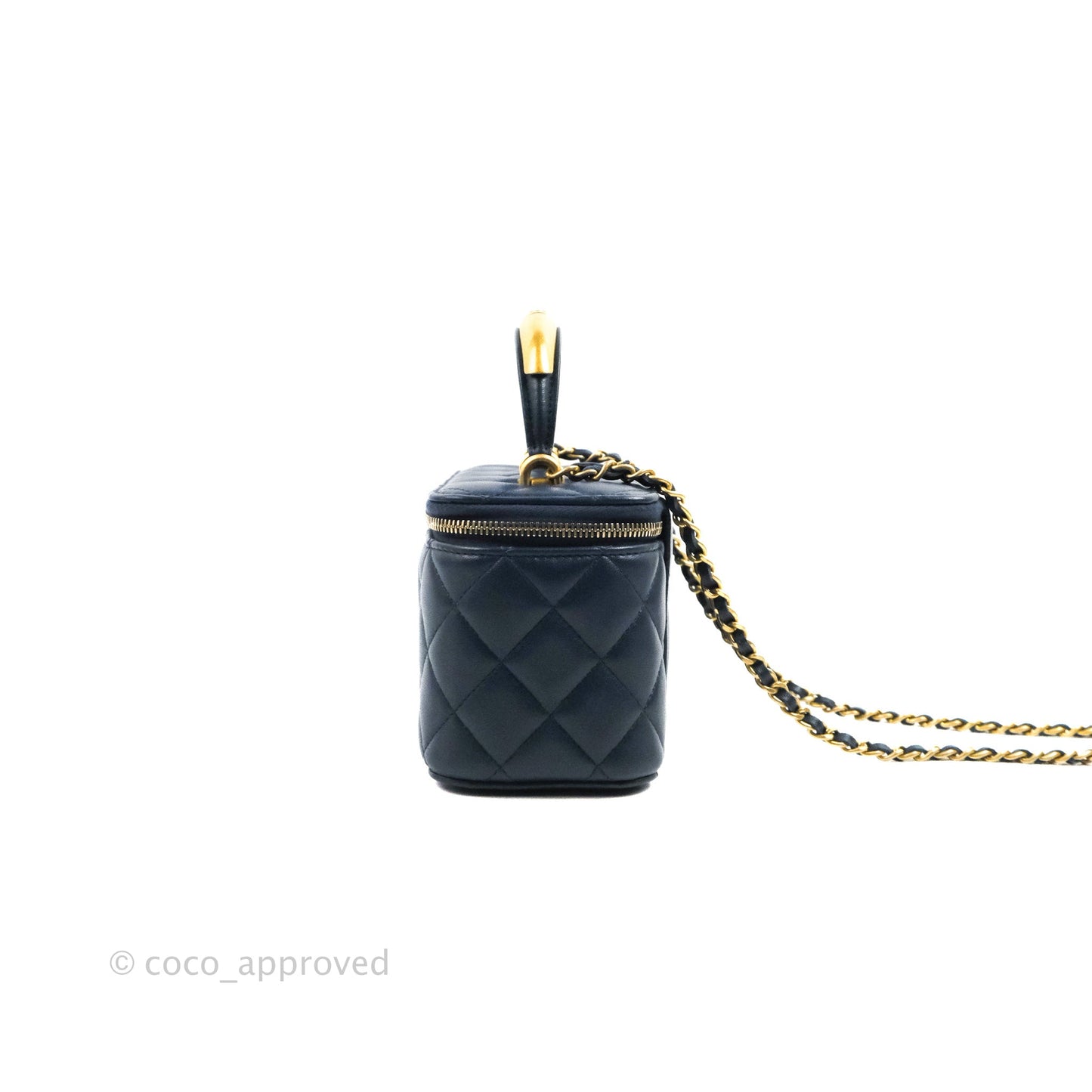 Chanel Vanity Rectangular Metal Top Handle Navy Lambskin Aged Gold Hardware 22B