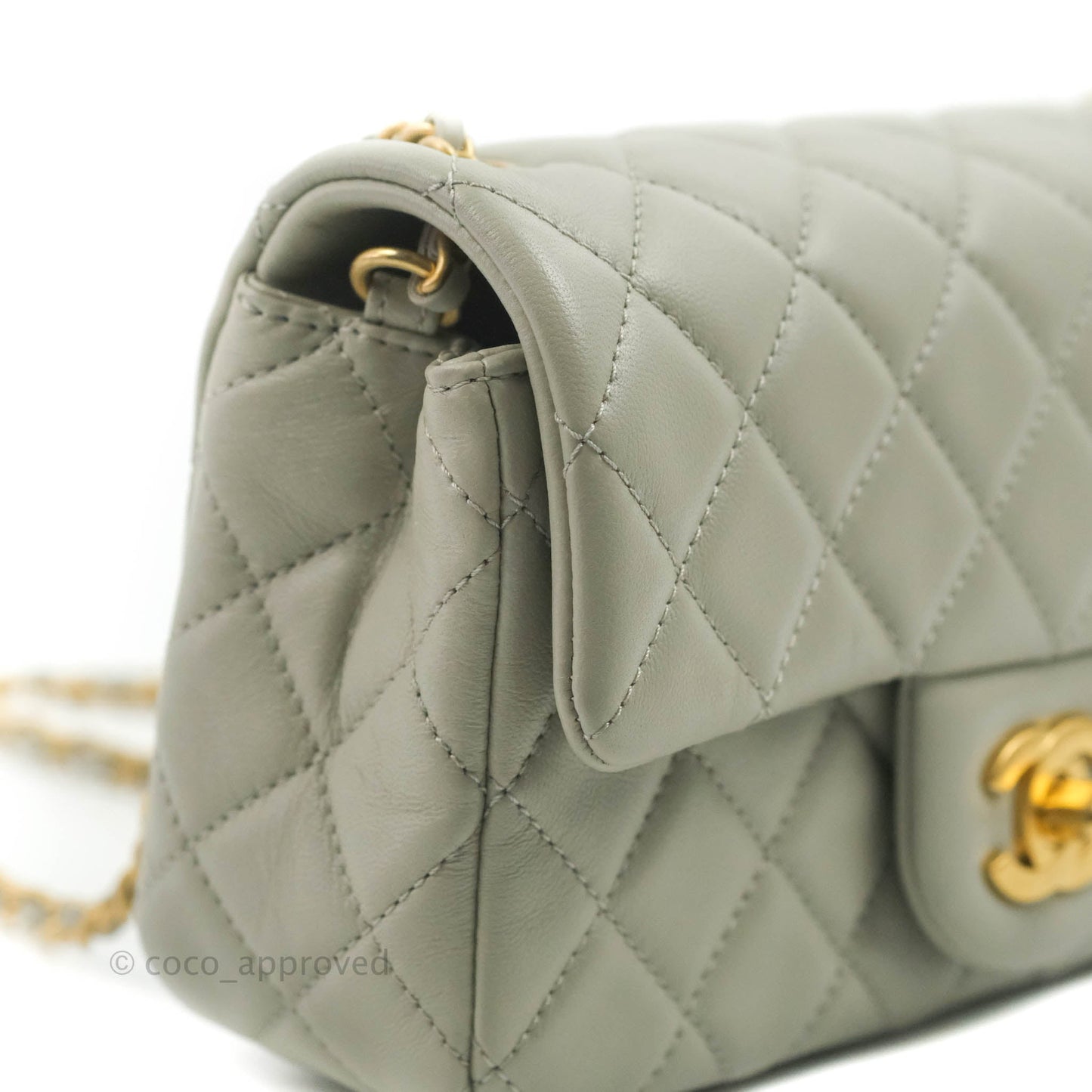 Chanel Mini Rectangular Pearl Crush Quilted Grey Lambskin Aged Gold Hardware 22C