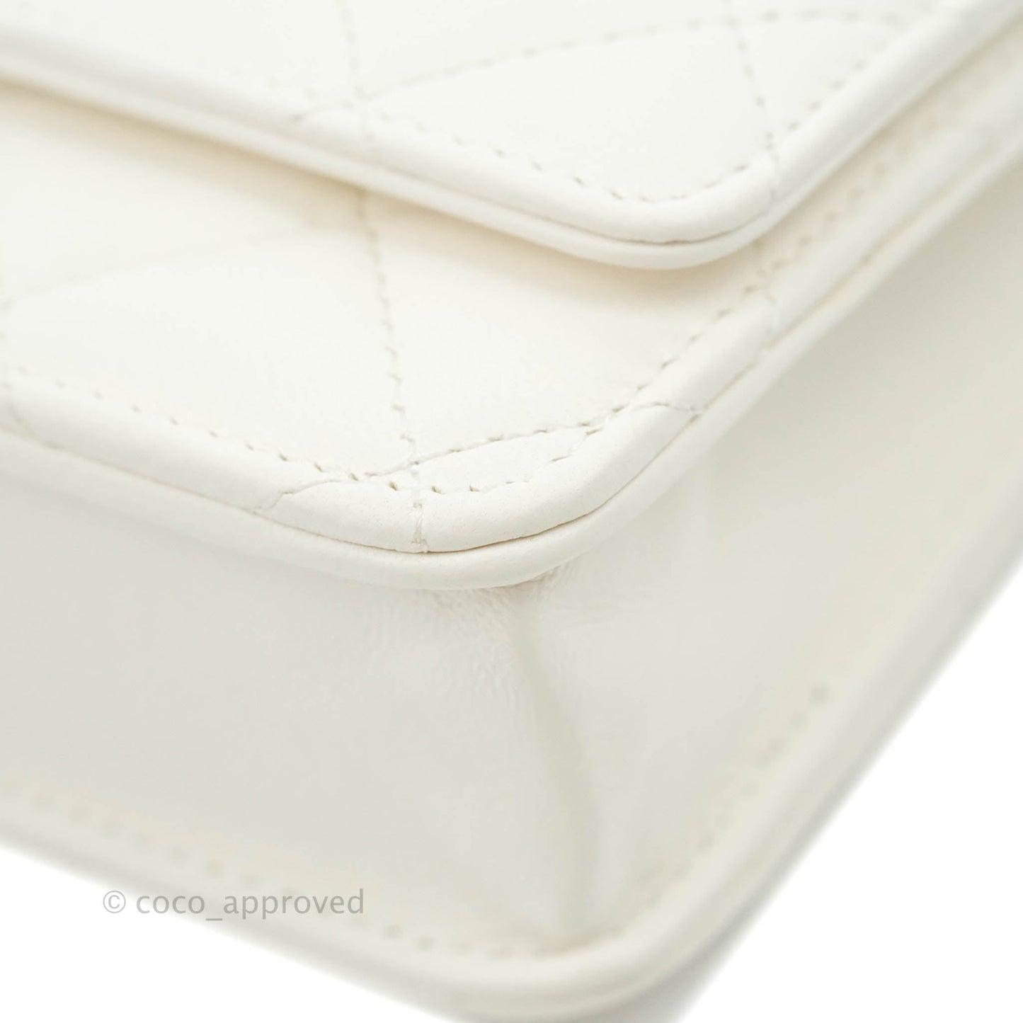 Chanel Quilted Pearl Crush Wallet on Chain WOC White Lambskin Aged Gold Hardware