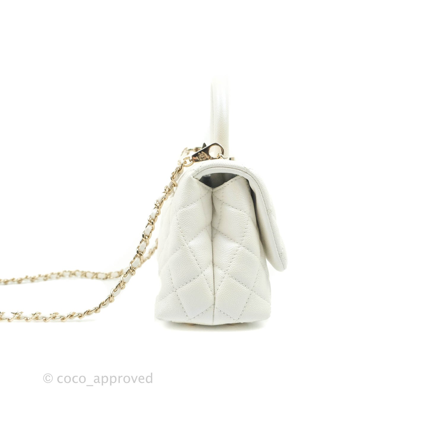 Chanel Mini Coco Handle Quilted Iridescent White Caviar Gold Hardware