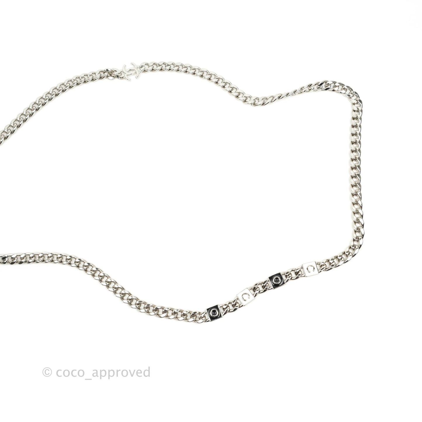 Chanel Mini Clutch With Chain Black Caviar Enamel Silver Hardware 22S