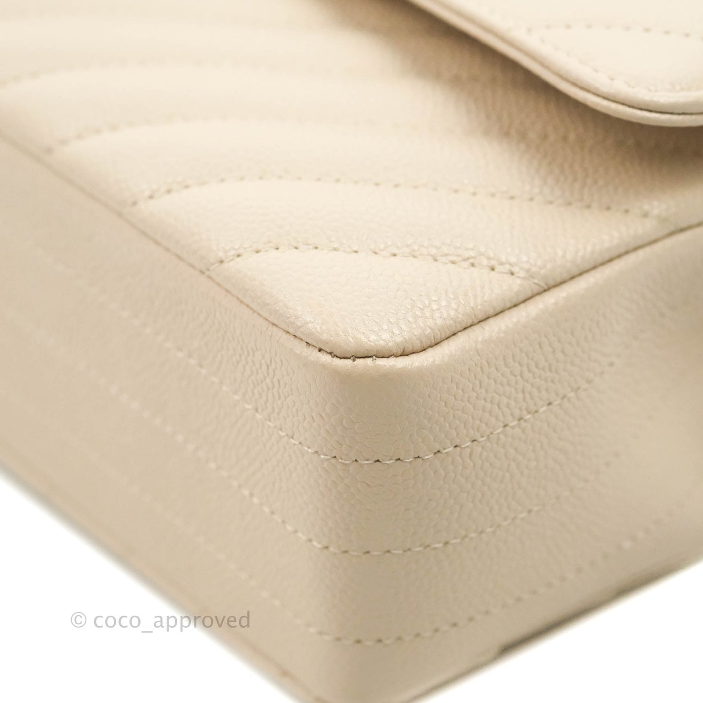 Chanel Classic M/L Medium Double Flap Chevron Ivory Caviar Gold Hardware