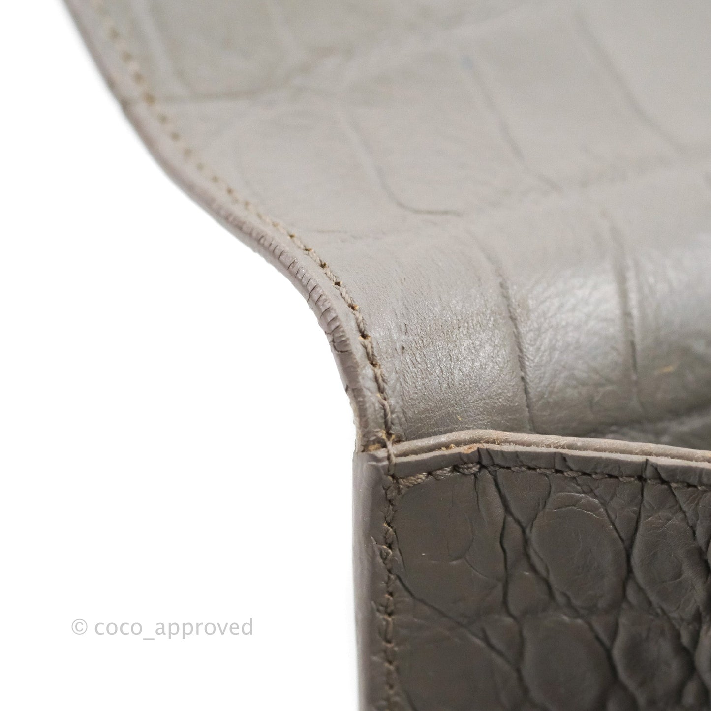 Saint Laurent Clutch Bag Grey Croc-Embossed Silver Hardware