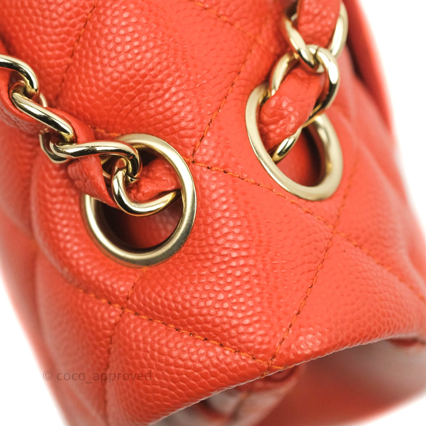 Chanel S/M Small Classic Quilted Flap Orange Caviar Gold Hardware 17B