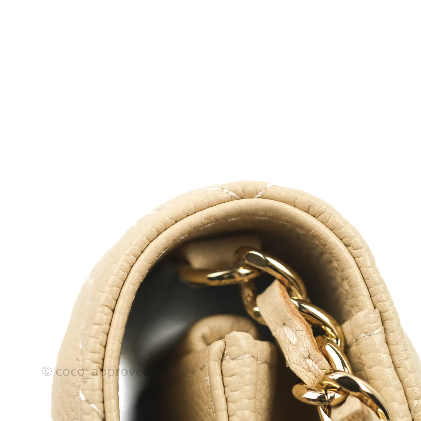 Chanel Quilted Wallet on CC Chain WOC Beige Caviar Gold Hardware