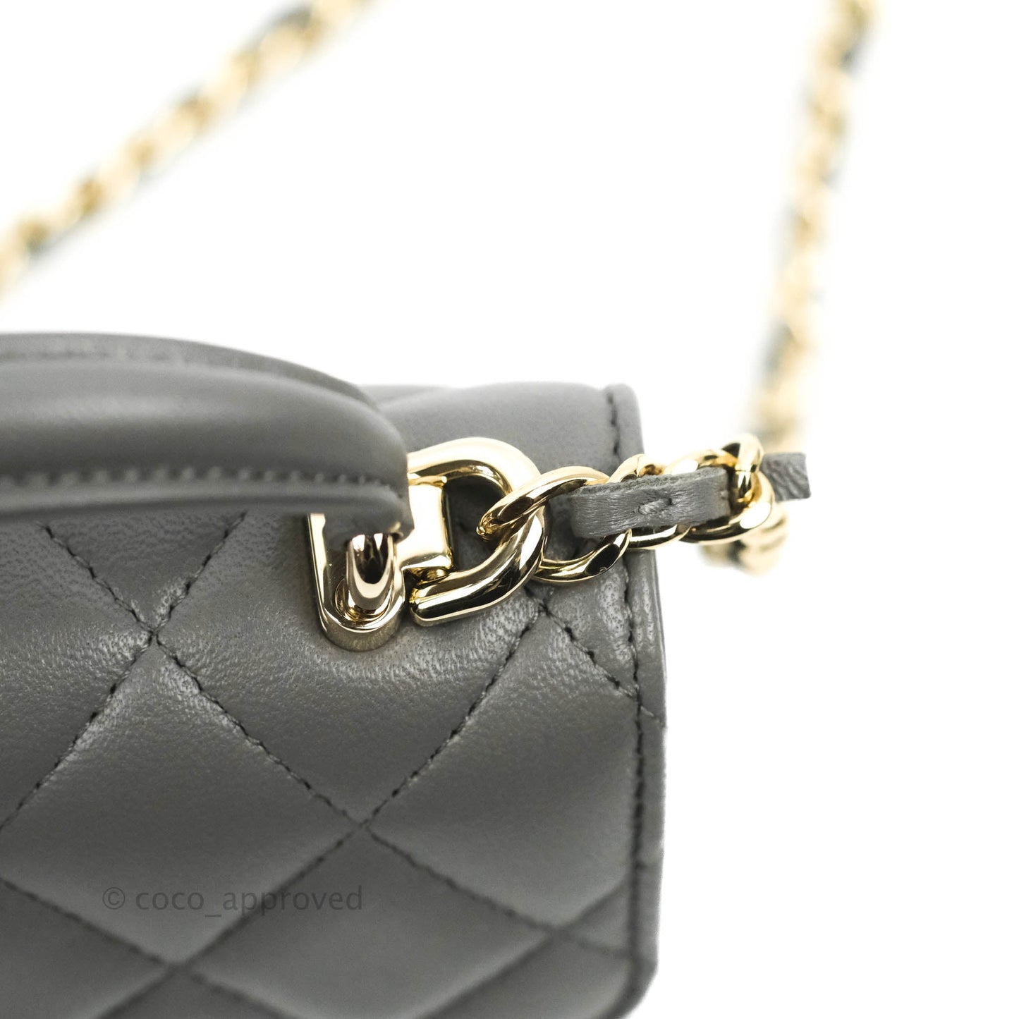 Chanel Mini Handle Clutch With Chain Grey Lambskin Gold Hardware