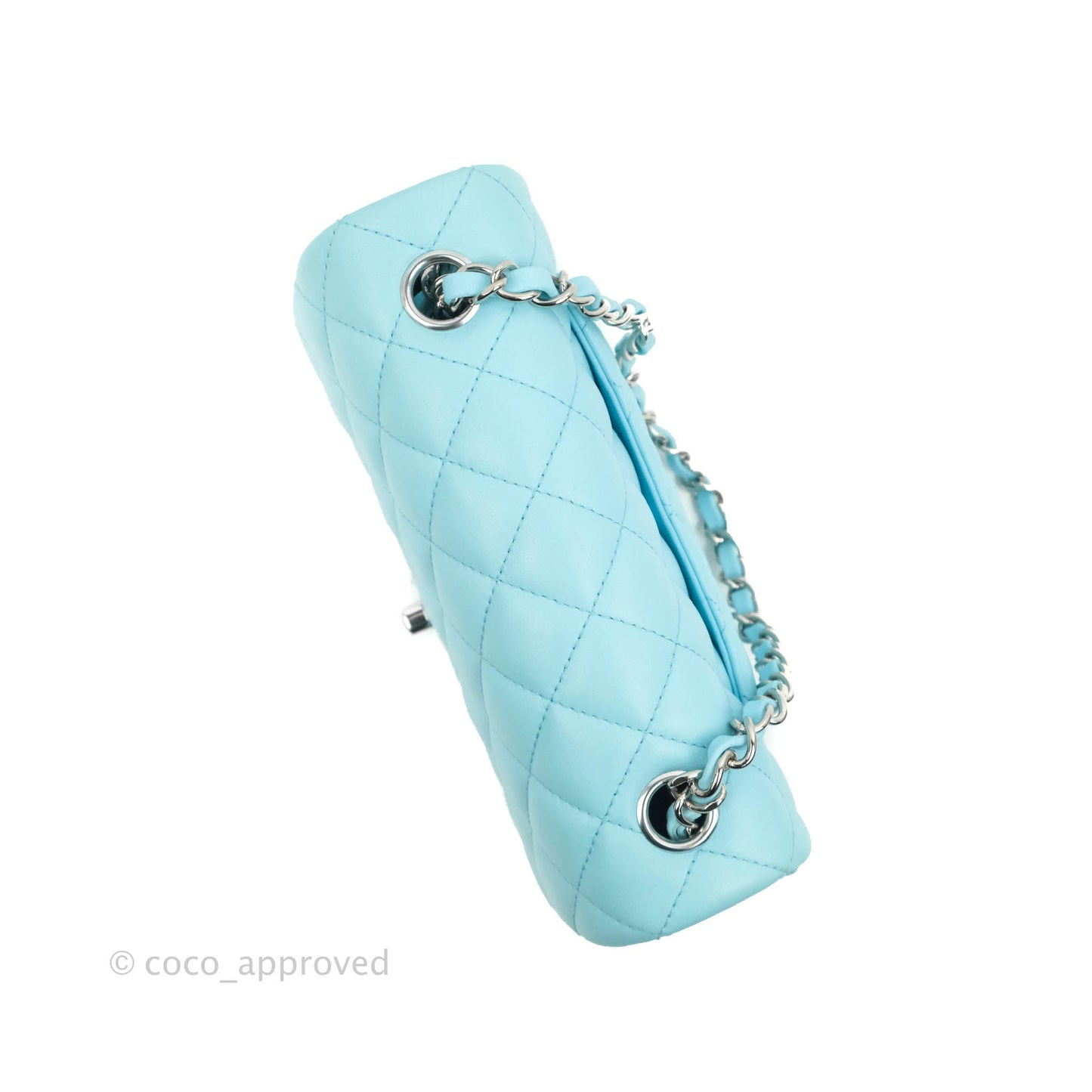 Chanel Quilted Mini Rectangular Flap Sky Neon Blue Silver Hardware 21S