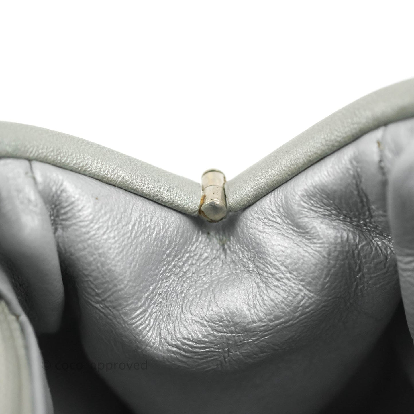 Chanel Quilted Timeless Kisslock Clutch Metallic Silver Lambskin Silver Hardware