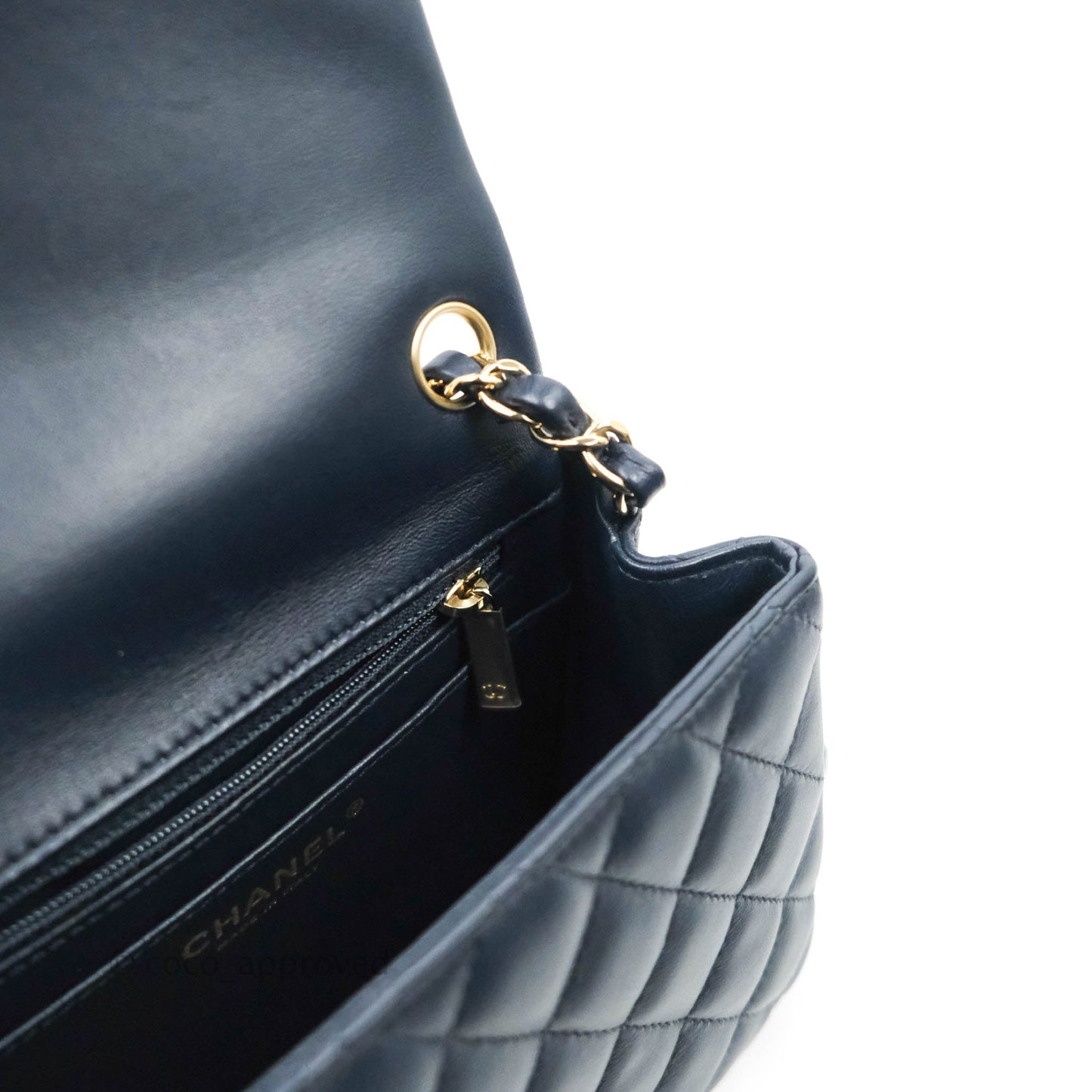 Chanel Quilted Mini Square Navy Lambskin Gold Hardware