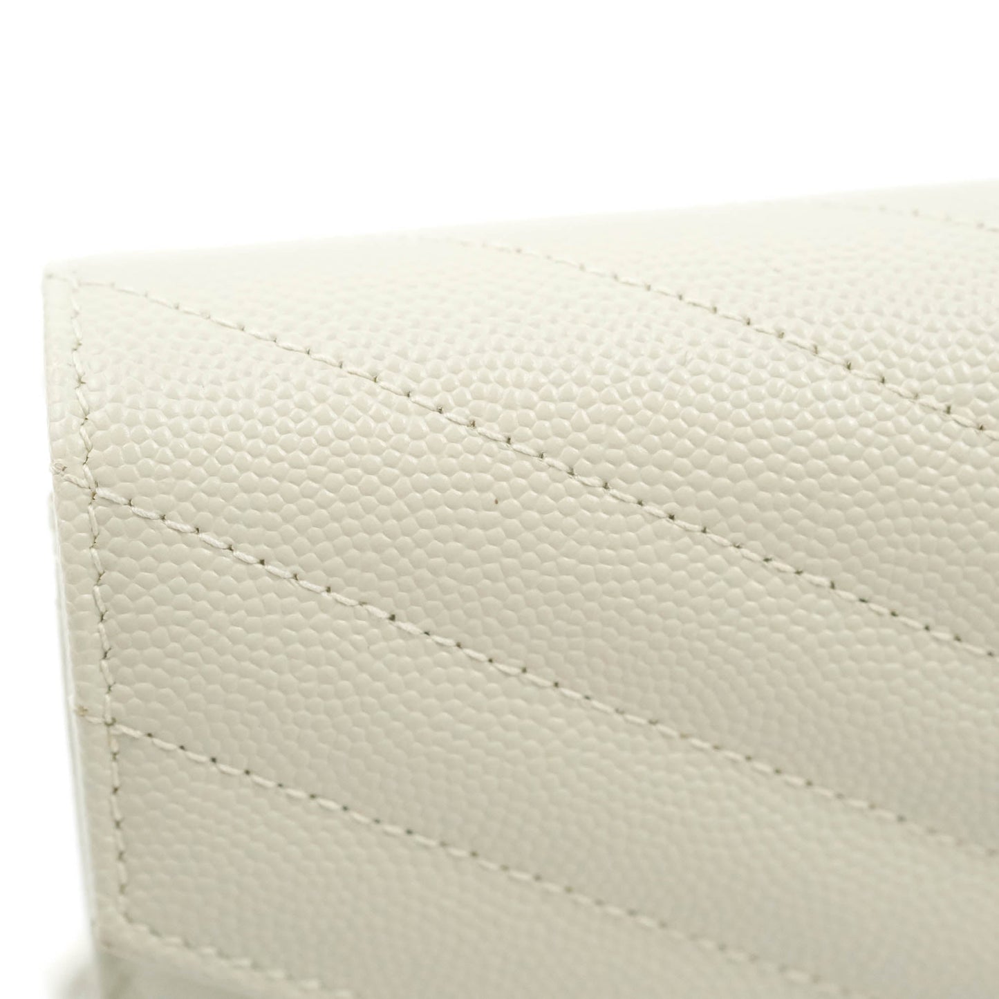 Saint Laurent Wallet on Chain White Grained Leather Silver Hardware