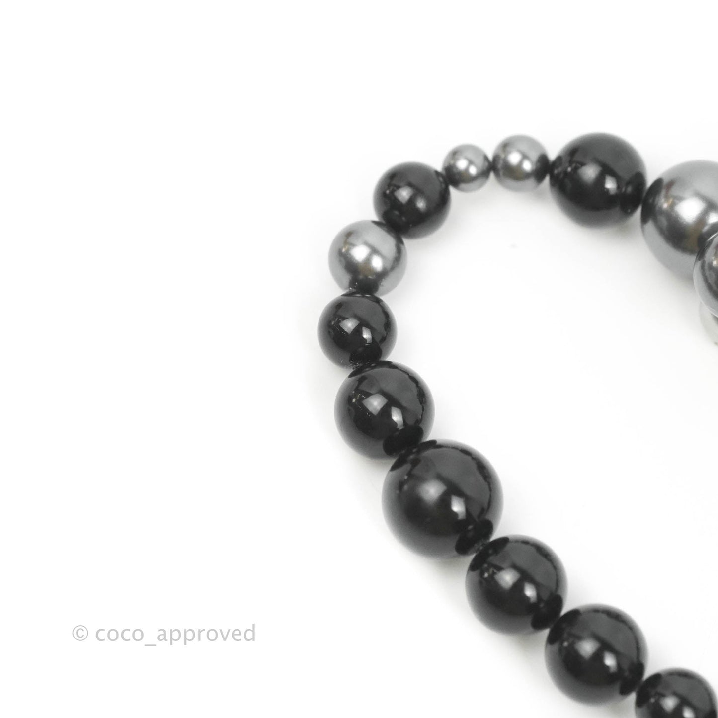 Chanel CC Resin Black Bead Necklace Silver Tone 14P