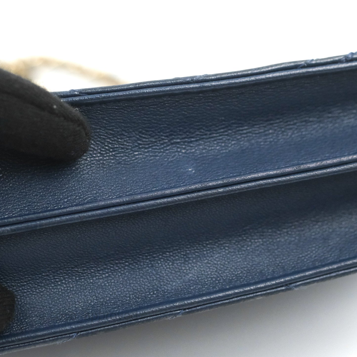 Chanel Square WOC Wallet On Chain Blue Lambskin Chevron Gold Hardware