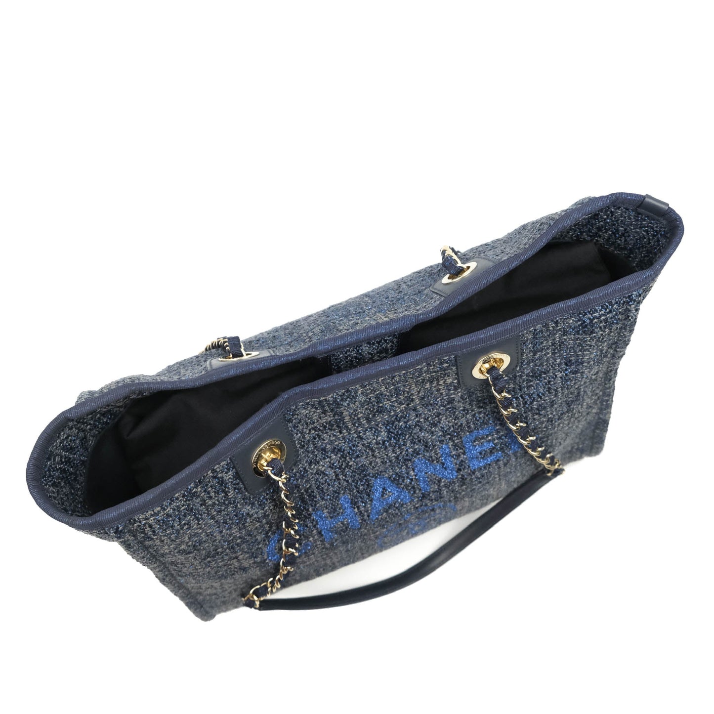 Chanel Medium Deauville Tote Navy Canvas Gold Hardware