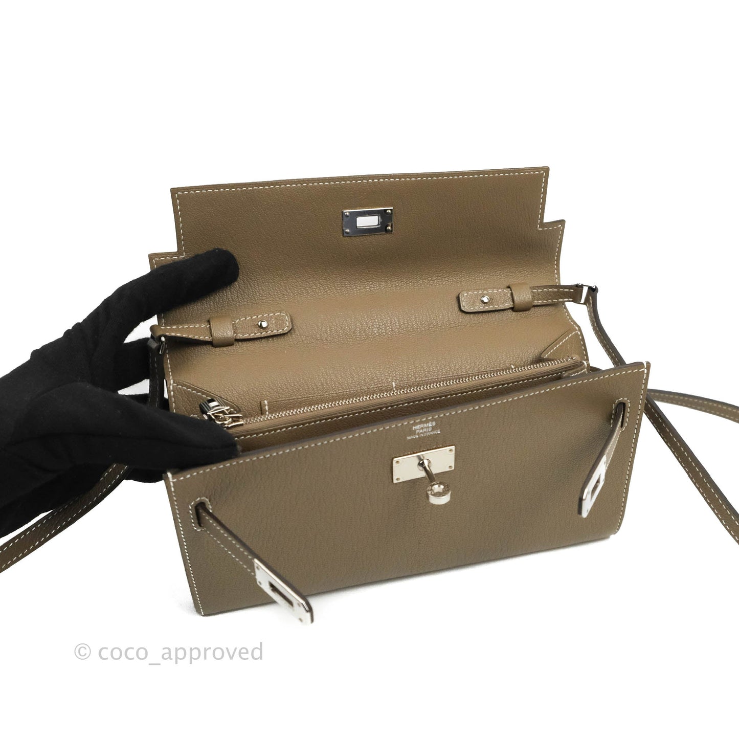 Hermès Kelly To Go Wallet Etoupe Chevre Mysore Palladium Hardware
