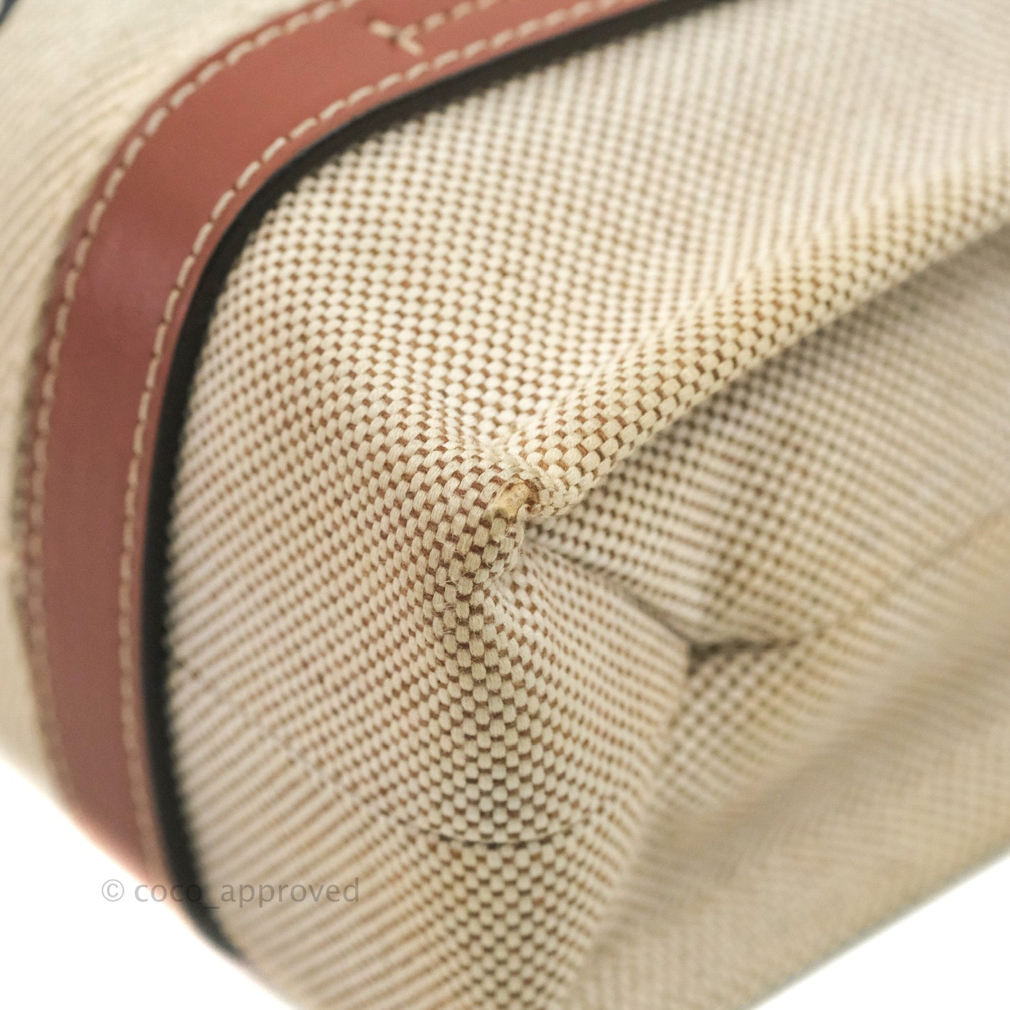 Chloe Small Woody Tote Bag Cotton Canvas & Brown Calfskin with Woody Ribbon