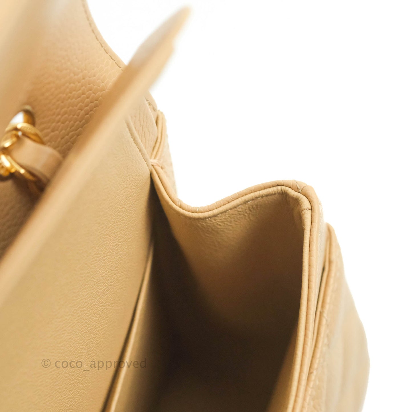 Chanel Classic M/L Medium Flap Quilted Beige Caviar Gold Hardware