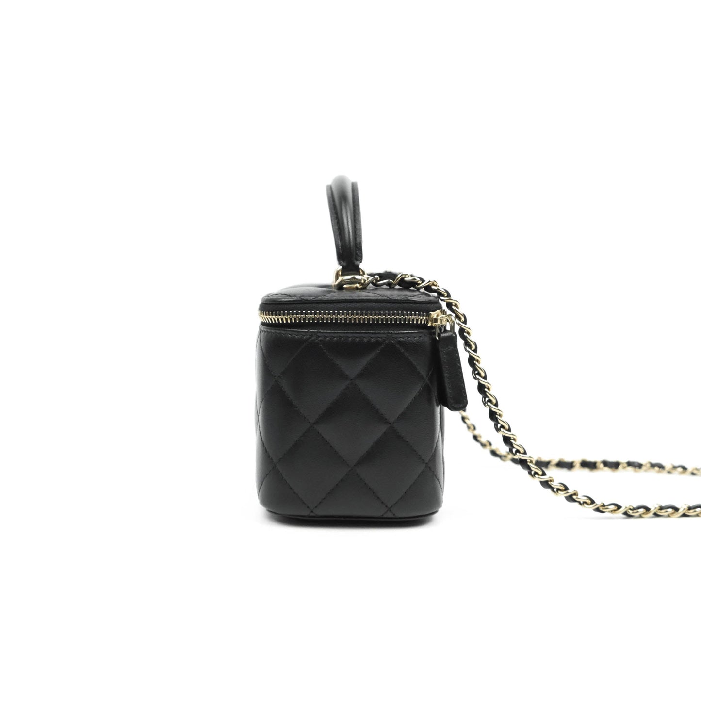 Chanel Vanity Rectangular Top Handle Black Lambskin Gold Hardware