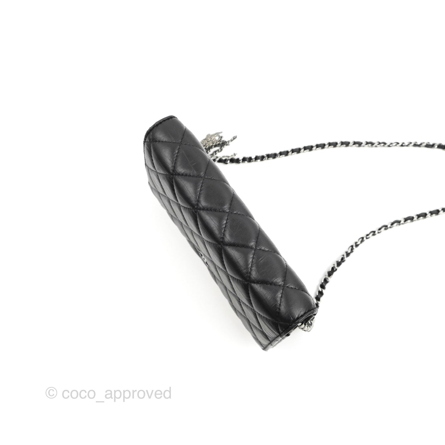 Chanel  Quilted Tassel Wallet On Chain WOC Black Aged Calfskin