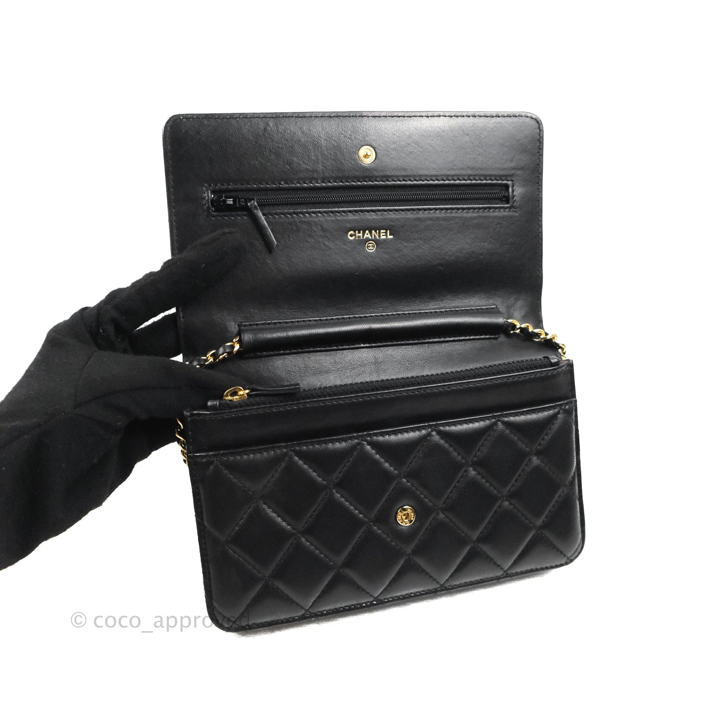 Chanel Quilted Classic Wallet on Chain WOC Black Lambskin Gold Hardware