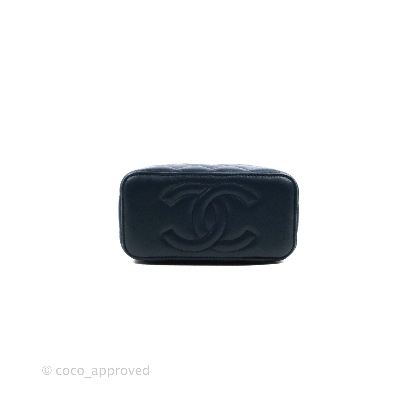 Chanel Vanity Rectangular Metal Top Handle Navy Lambskin Aged Gold Hardware 22B