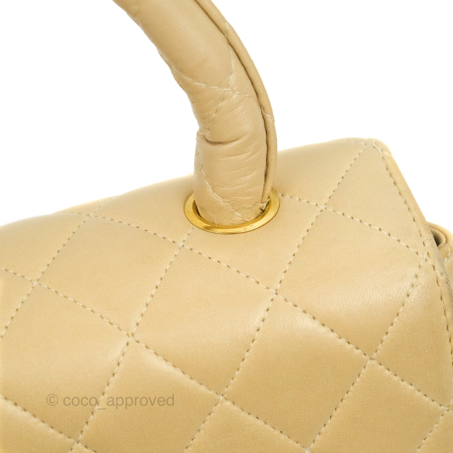 Chanel Vintage Top Handle Flap Bag Beige Lambskin 24K Gold Hardware