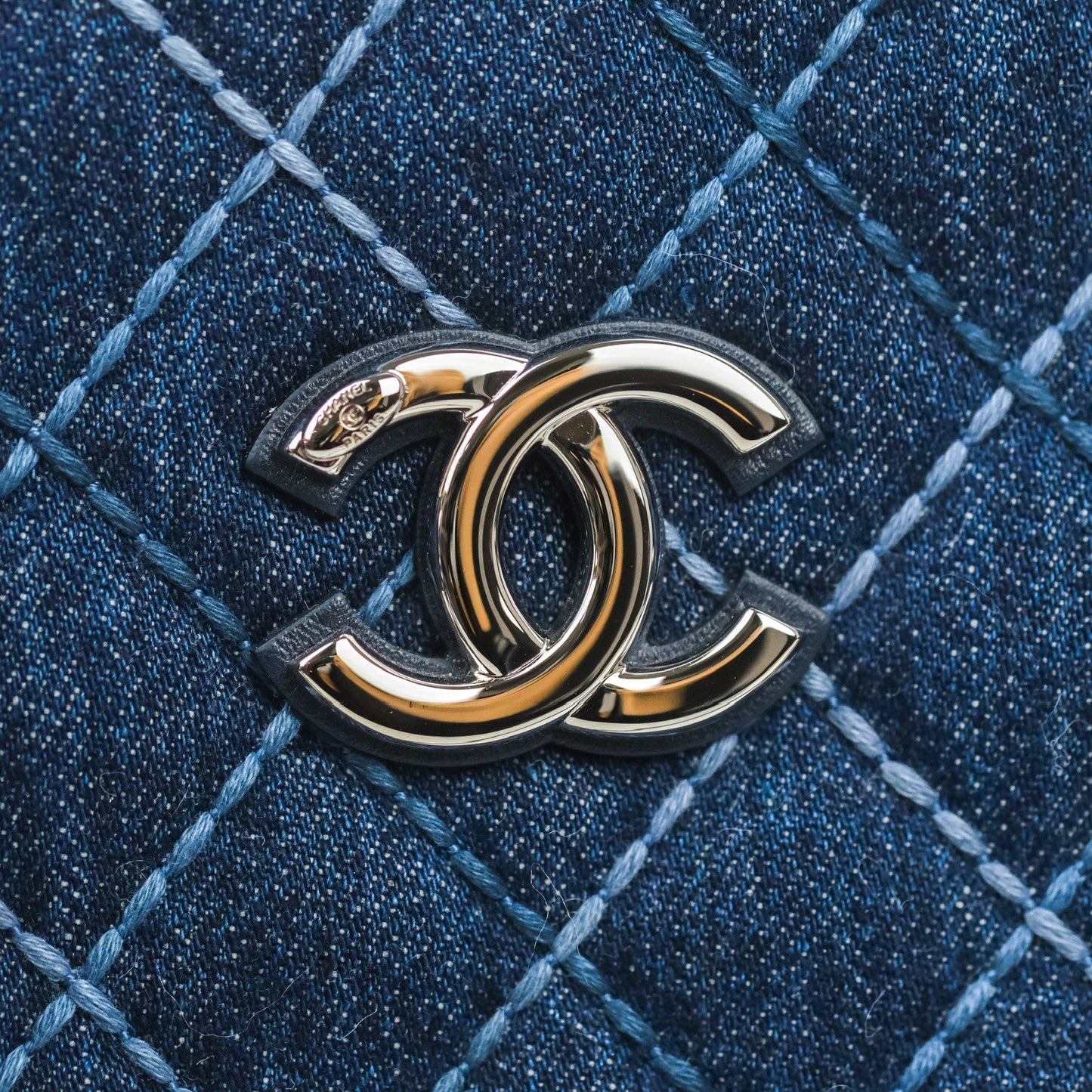 Chanel Quilted Medium Coco Handle Shopping Tote Denim Silver Hardware
