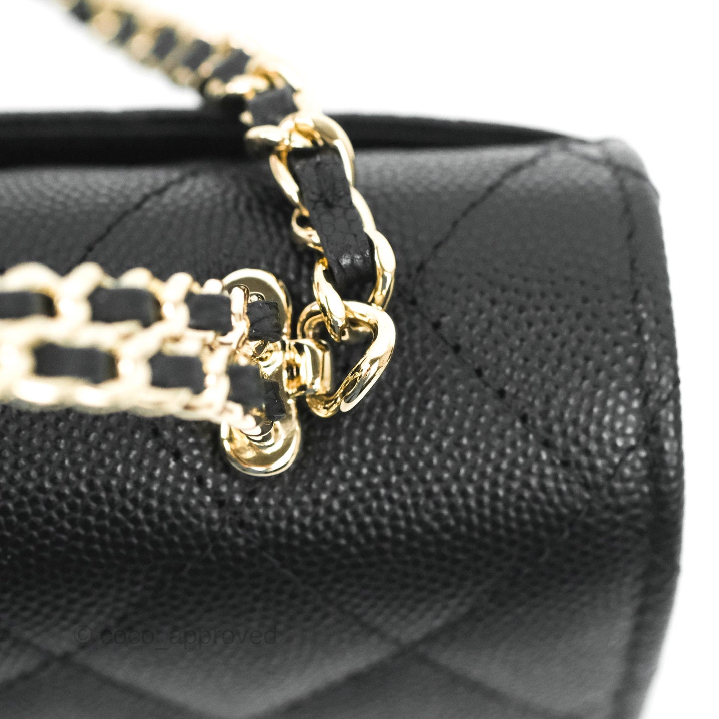 Chanel Top Handle Clutch with Chain Black Caviar Light Gold Hardware 23P