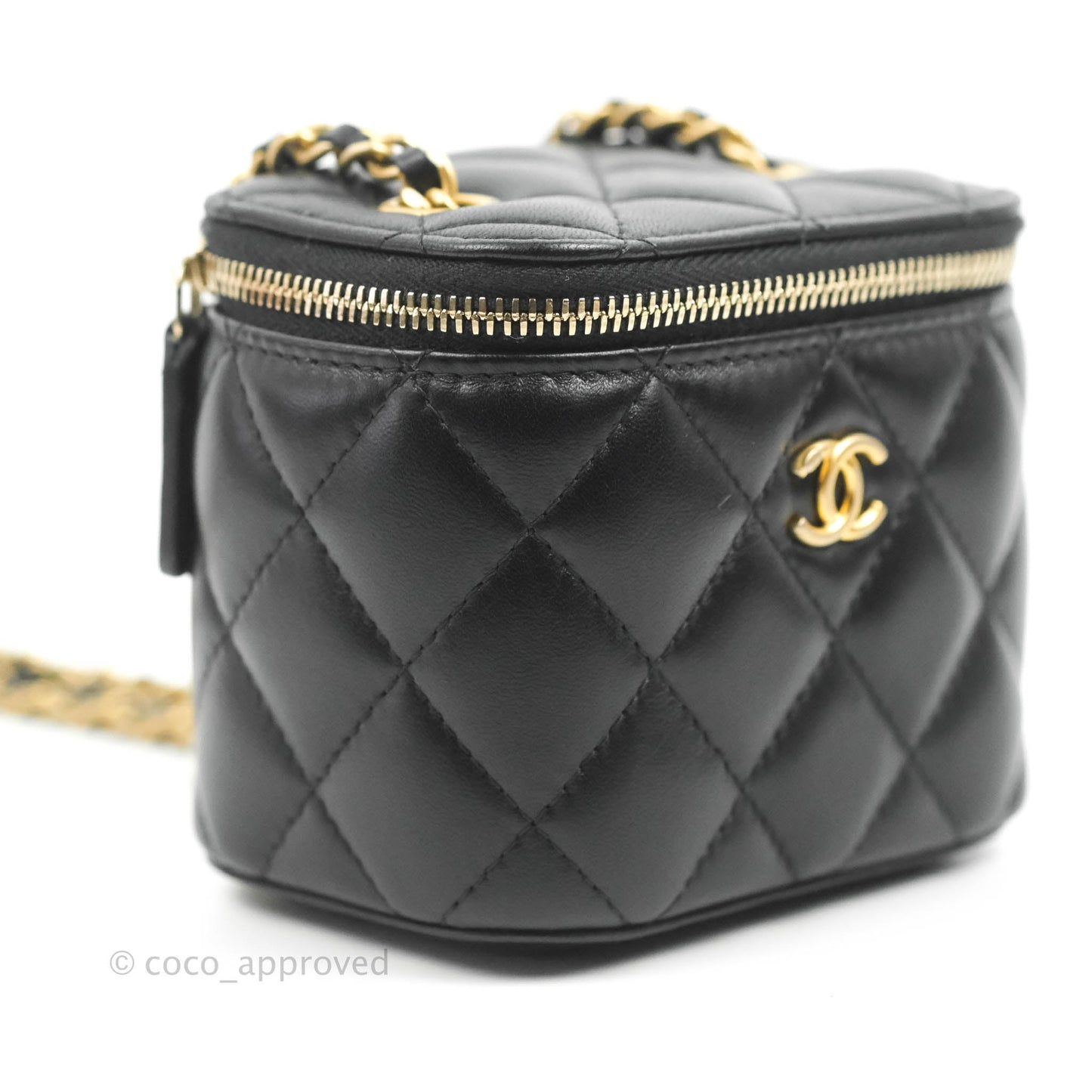 Chanel Classic Mini Pearl Crush Vanity With Chain Black Lambskin Aged Gold Hardware