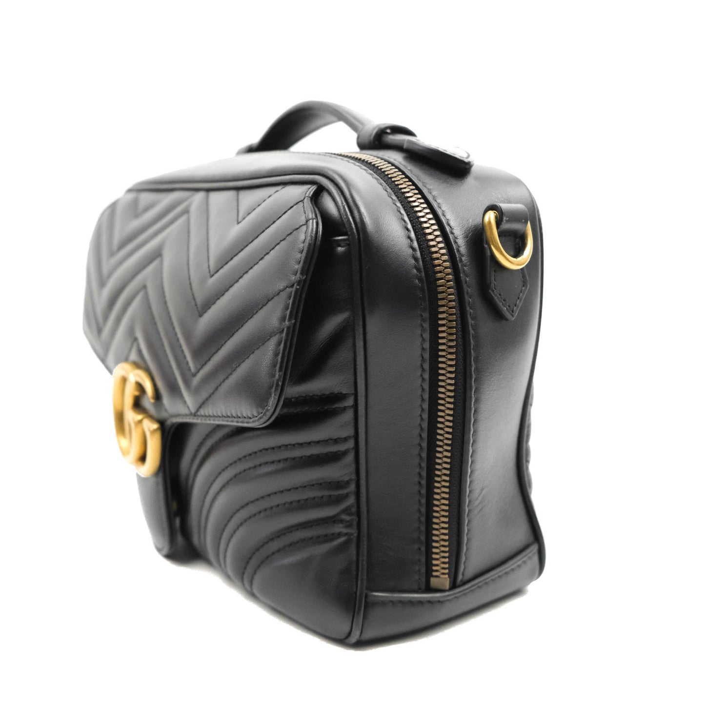 Gucci Small GG Marmont Shoulder Bag Matelasse with Sylvie Web Strap Black