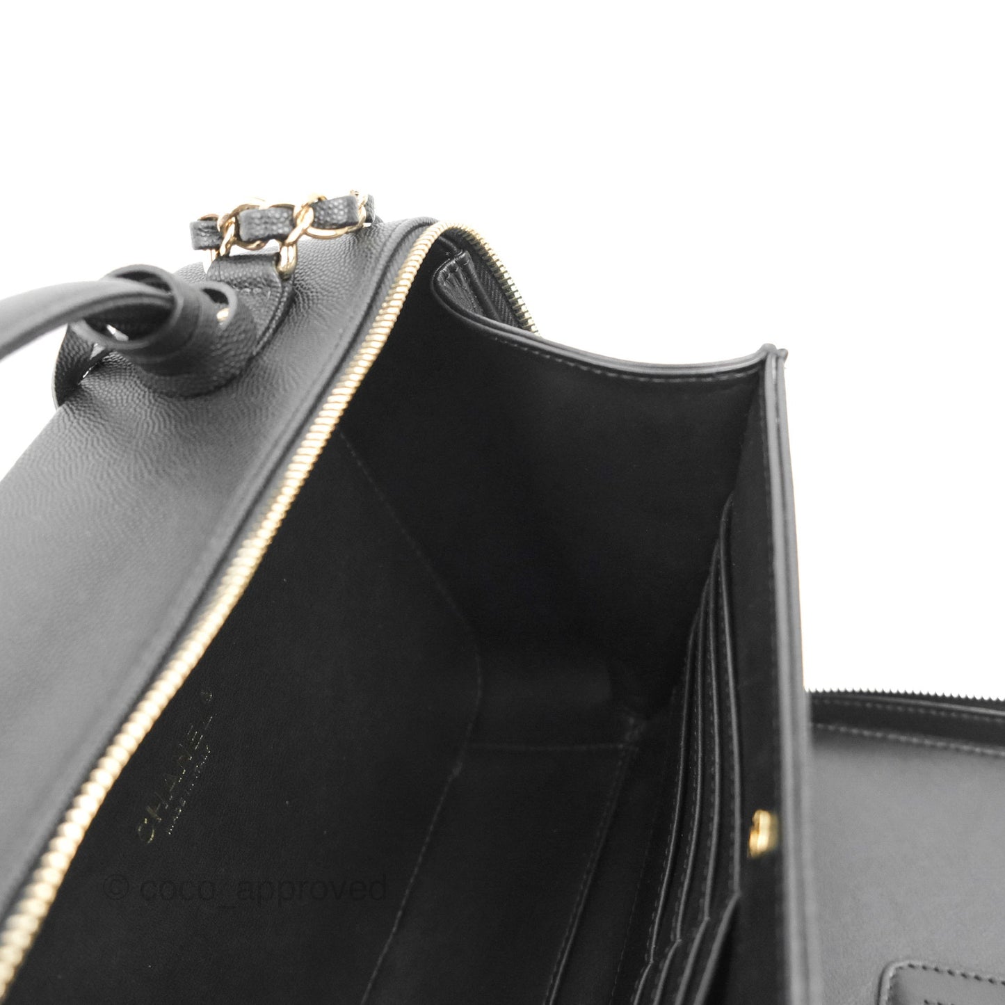 Chanel Quilted Large CC Filigree Vanity Case Black Caviar Gold Hardware