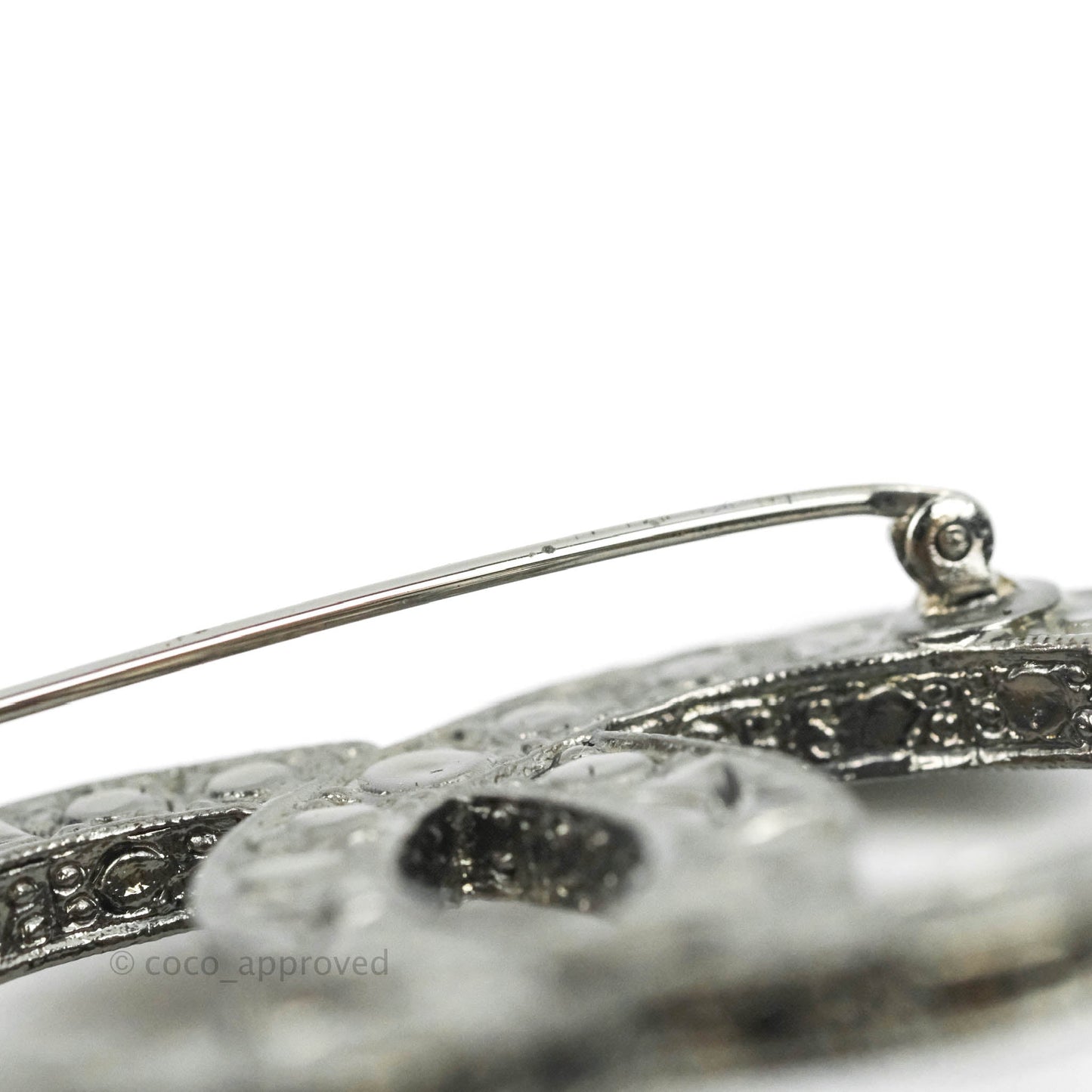 Chanel CC Crystal Brooch Gun Metal Tone 14K