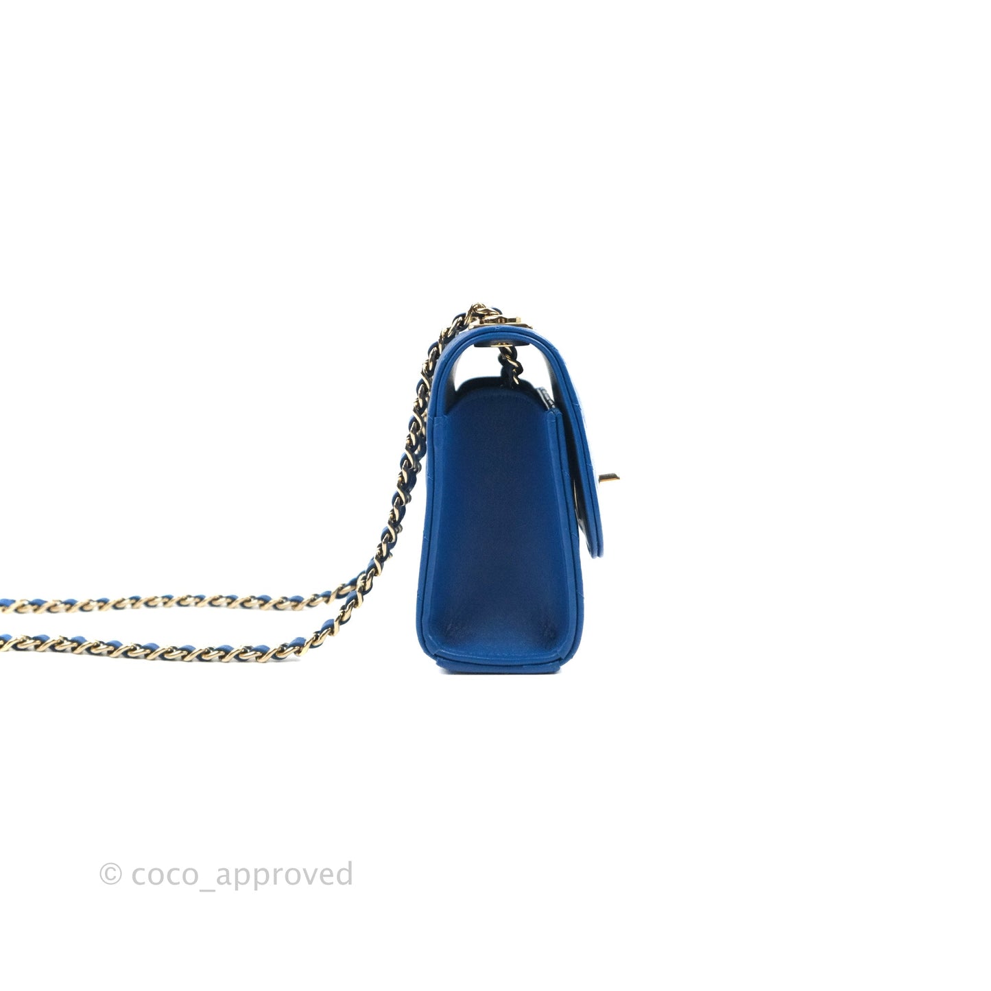 Chanel Mini Chevron Trendy CC Clutch With Chain Blue Lambskin Gold Hardware