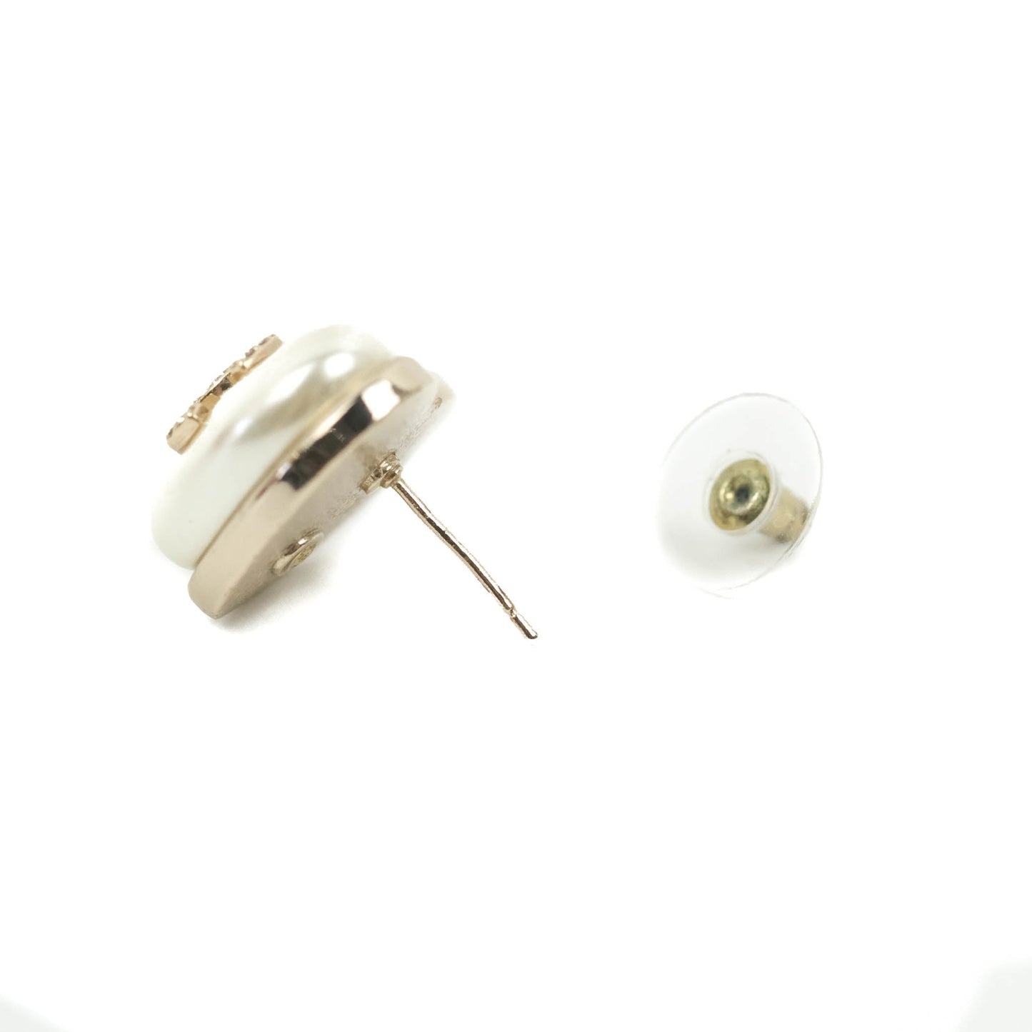 Chanel Crystal CC Pearl Heart Earrings Gold Tone 20A
