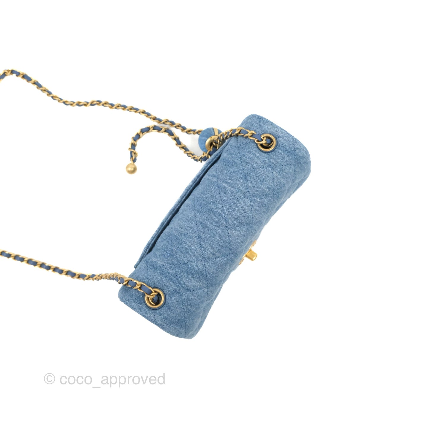 Chanel Mini Rectangular Pearl Crush Quilted Denim Aged Gold Hardware