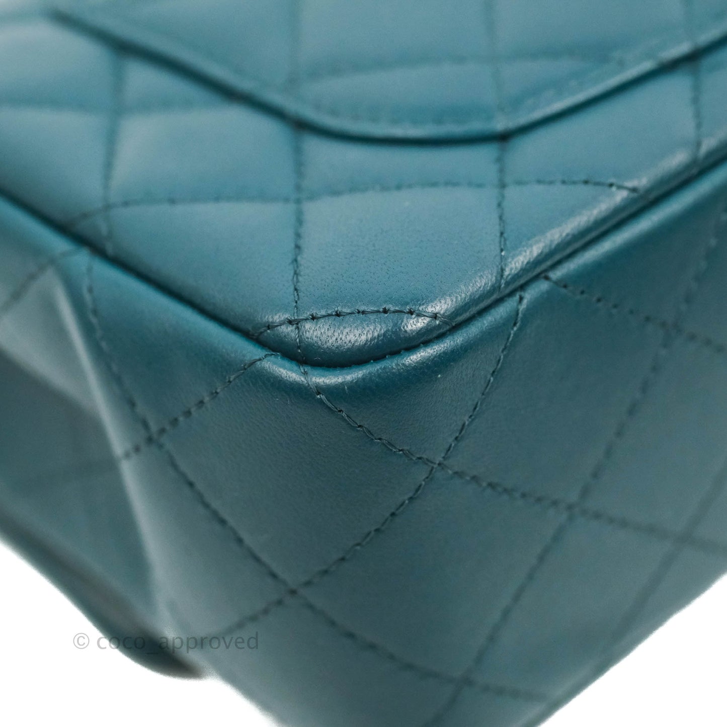 Chanel Quilted Mini Rectangular Flap Teal Lambskin Silver Hardware
