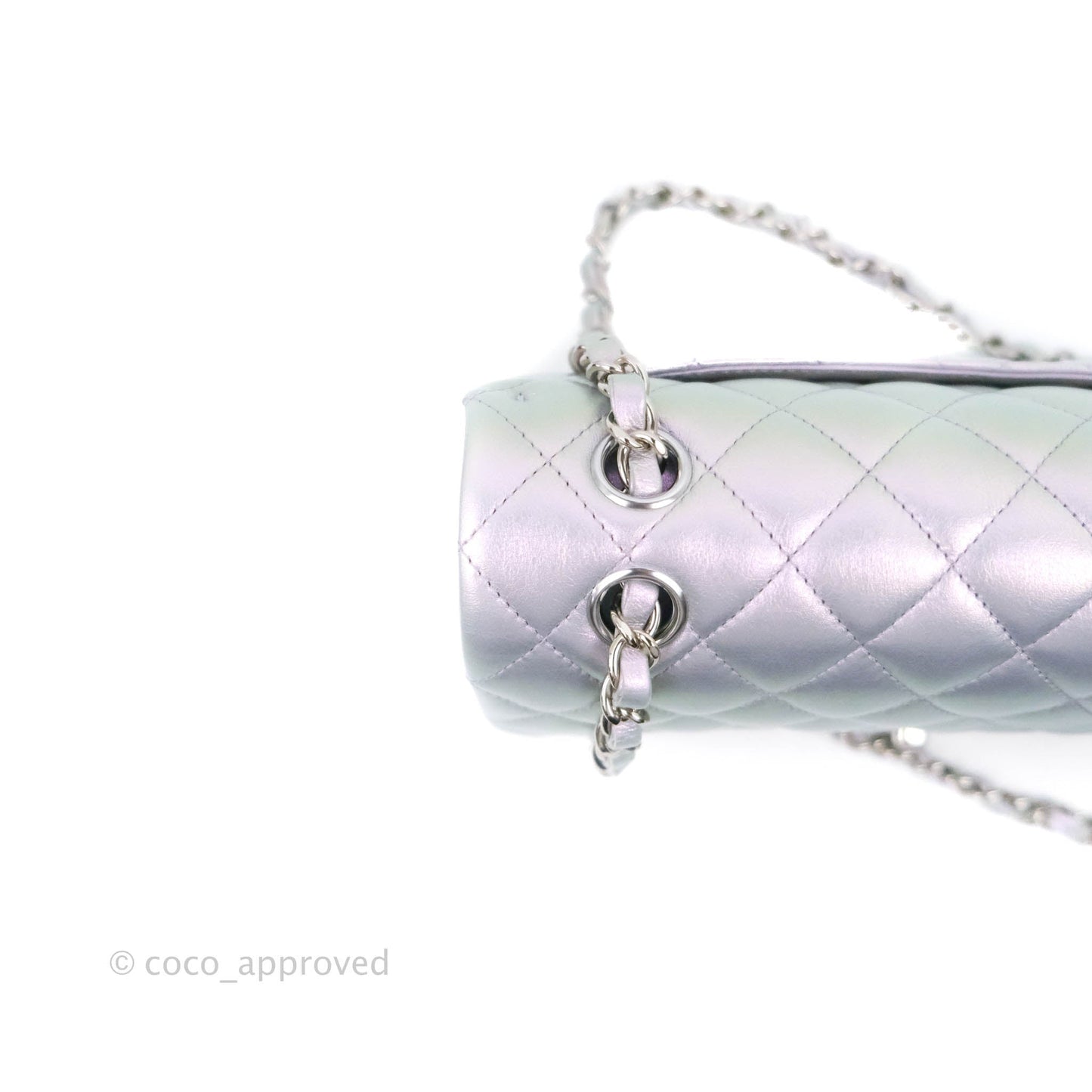 Chanel Small Classic Quilted Flap Metallic Iridescent White Lilac Silver Hardware