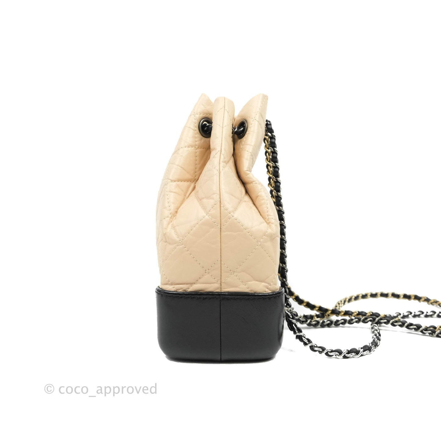 Chanel Small Gabrielle Backpack Beige Black Aged Calfskin